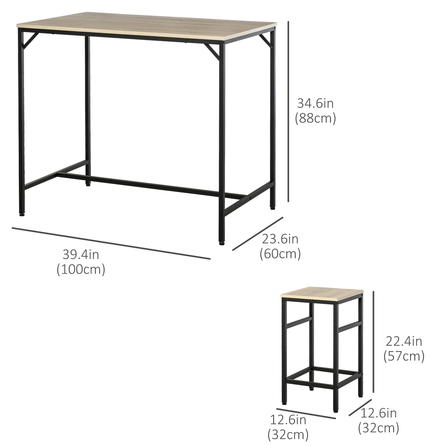 HOMCOM 5 Pieces Industrial Rectangular Bar Table Set, Dining Table Set Breakfast Table with 4 Stools for Dining Room, Kitchen, Dinette, Rustic Brown