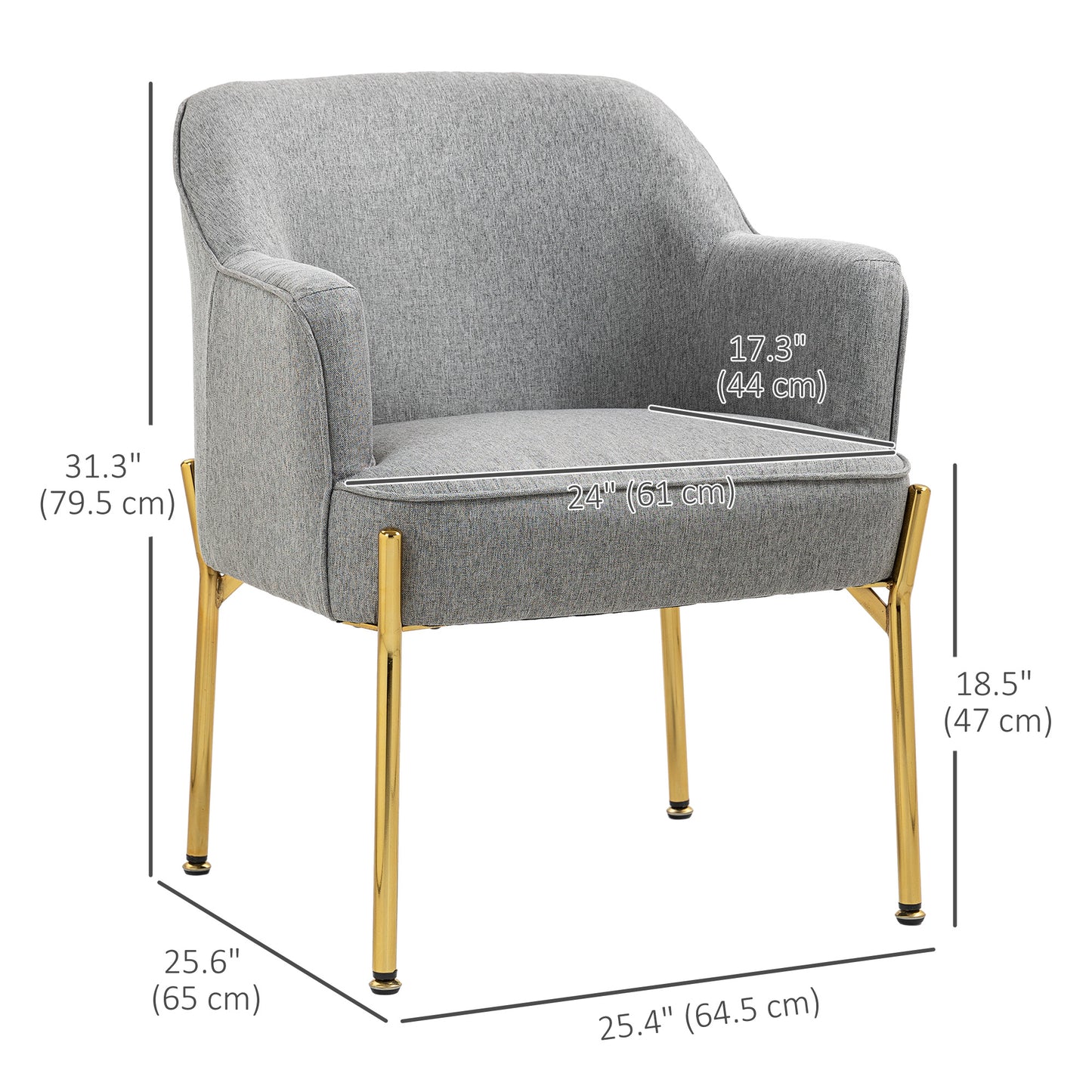 HOMCOM Fabric Armchair, Modern Accent Chair with Metal Legs for Living Room, Bedroom, Home Office, Cream White