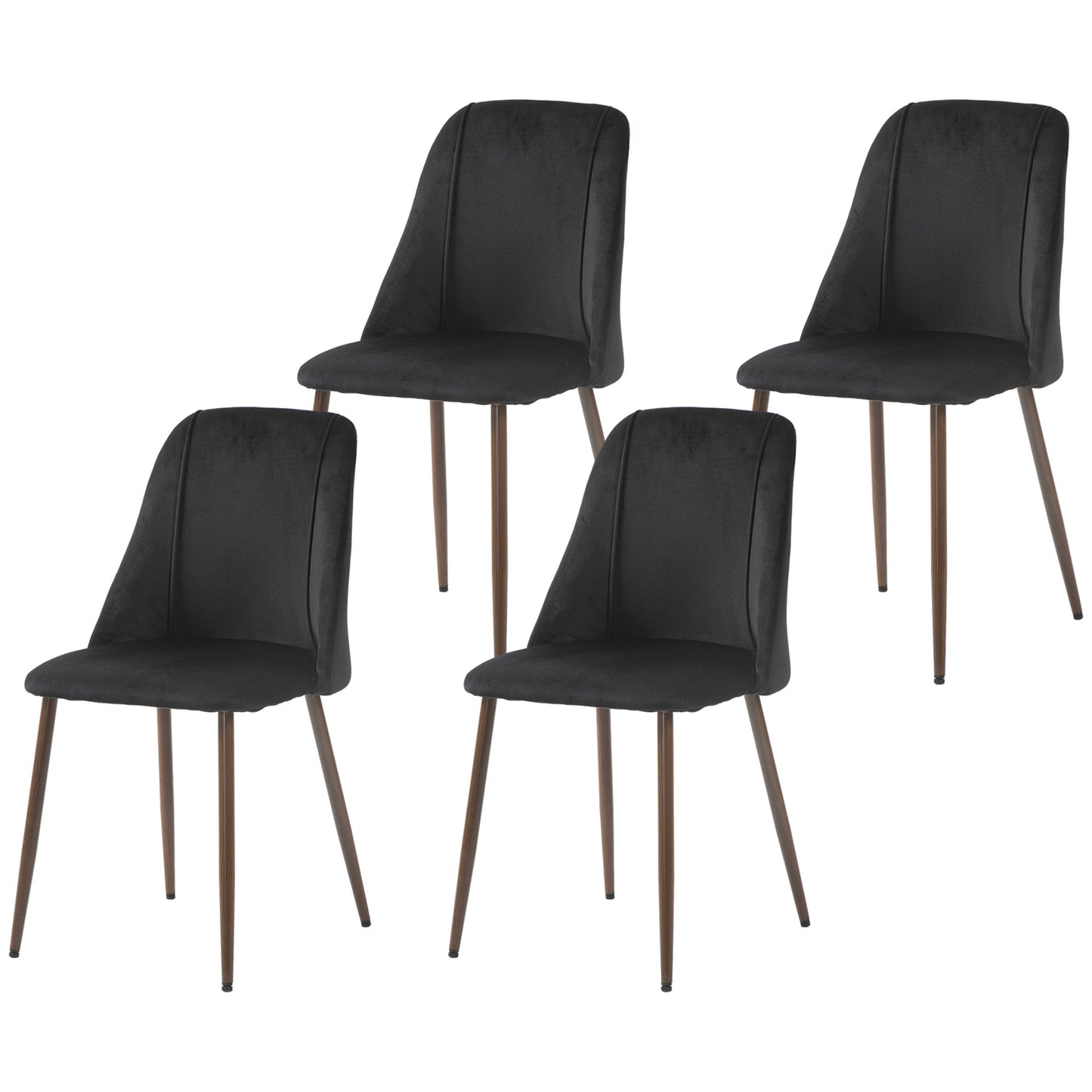 HOMCOM Upholstered Dining Chairs Set of 4, Velvet Accent Chair with Back and Wood-grain Steel Leg for Kitchen, Grey