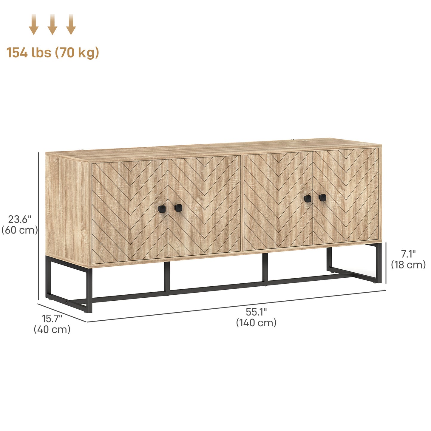 HOMCOM Sideboard Buffet Cabinet with 2 Adjustable Shelves and Steel Base, TV Stand, Coffee Bar Cabinet for Living Room, Oak