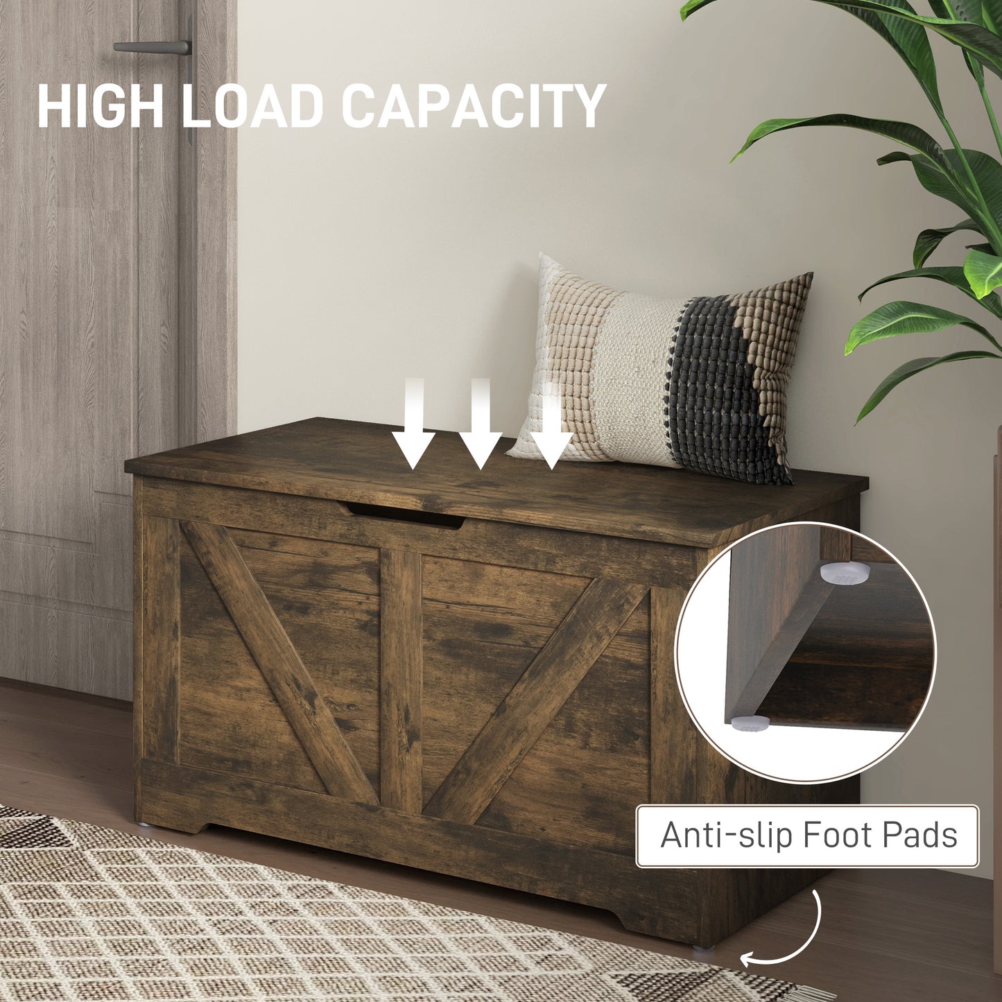 HOMCOM 31.5 Inches Storage Chest, Storage Trunk with 2 Safety Hinges, Wooden Box for Living Room, Black Wood Grain
