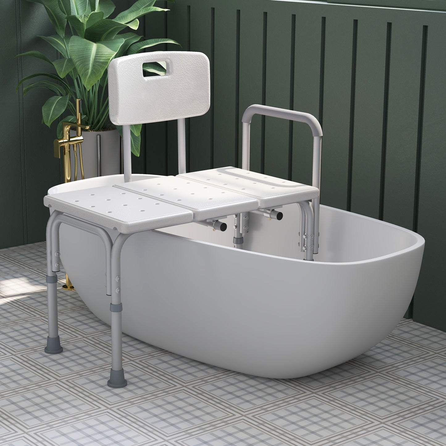 HOMCOM Bath Chair with Back, Adjustable Height Non-slip Shower Stool Bench Tool-Free Assembly Bathroom Aids, White