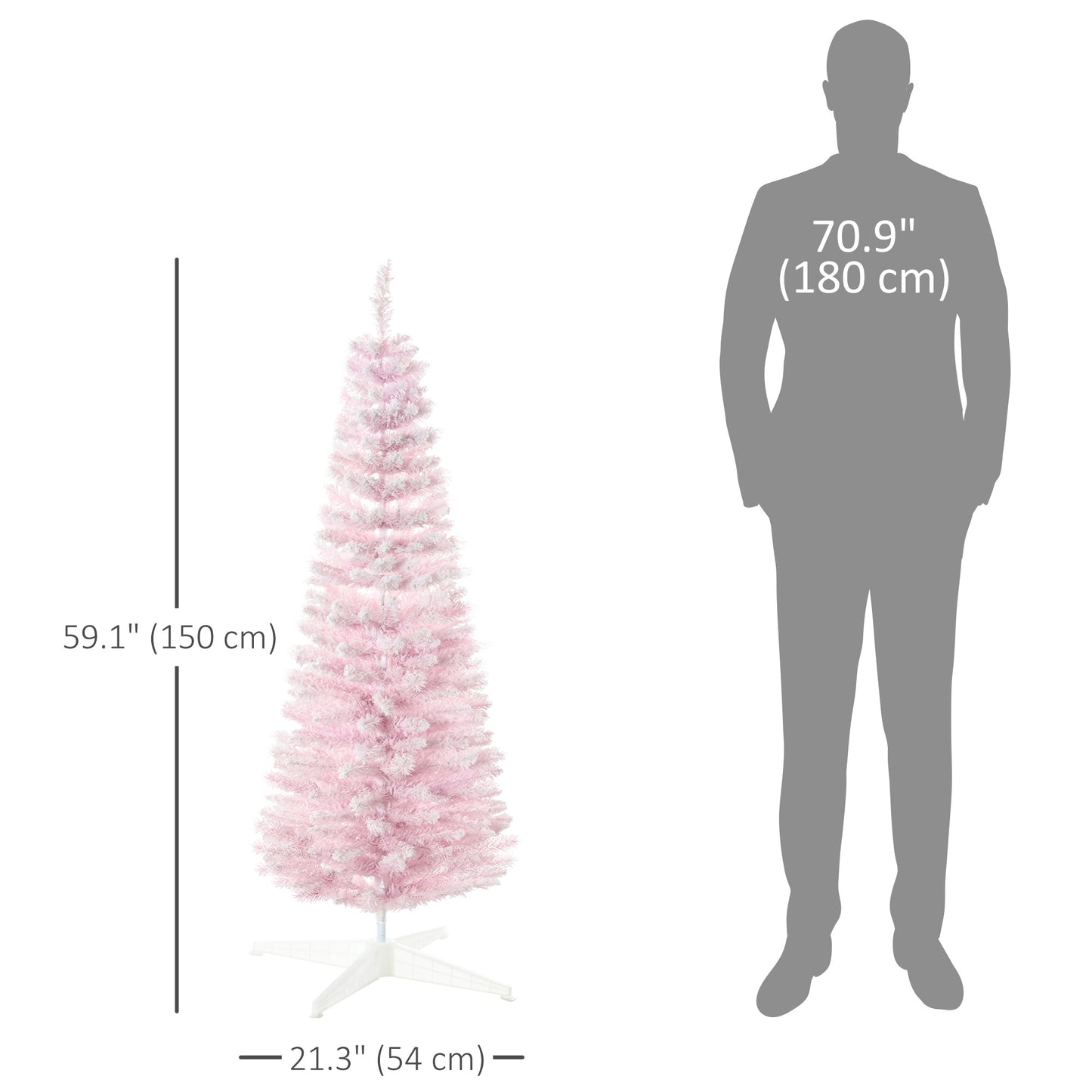 HOMCOM 6ft Flocked Christmas Tree, Pencil Artificial Christmas Tree with Realistic Branches, Pink