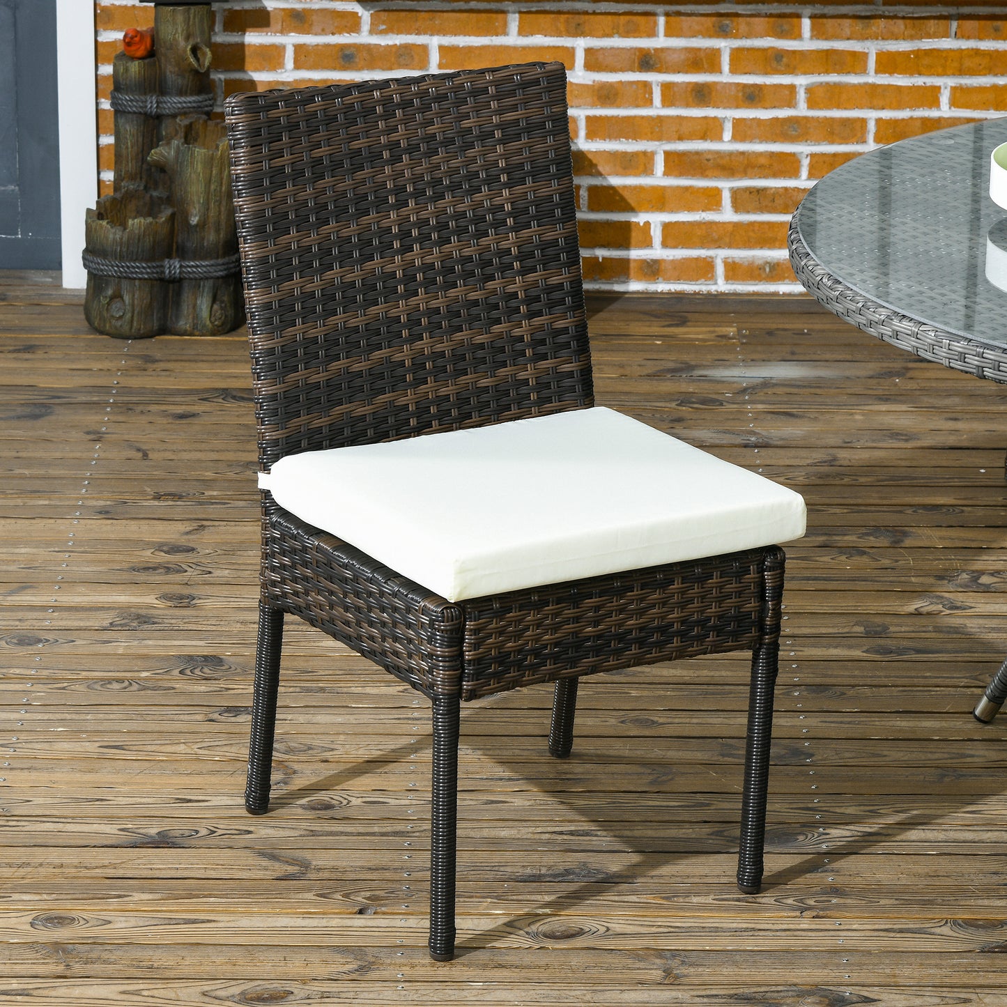 Outsunny PE Rattan Outdoor Dining Chairs with Cushion, Patio Wicker Dining Chair with Backrest, Brown