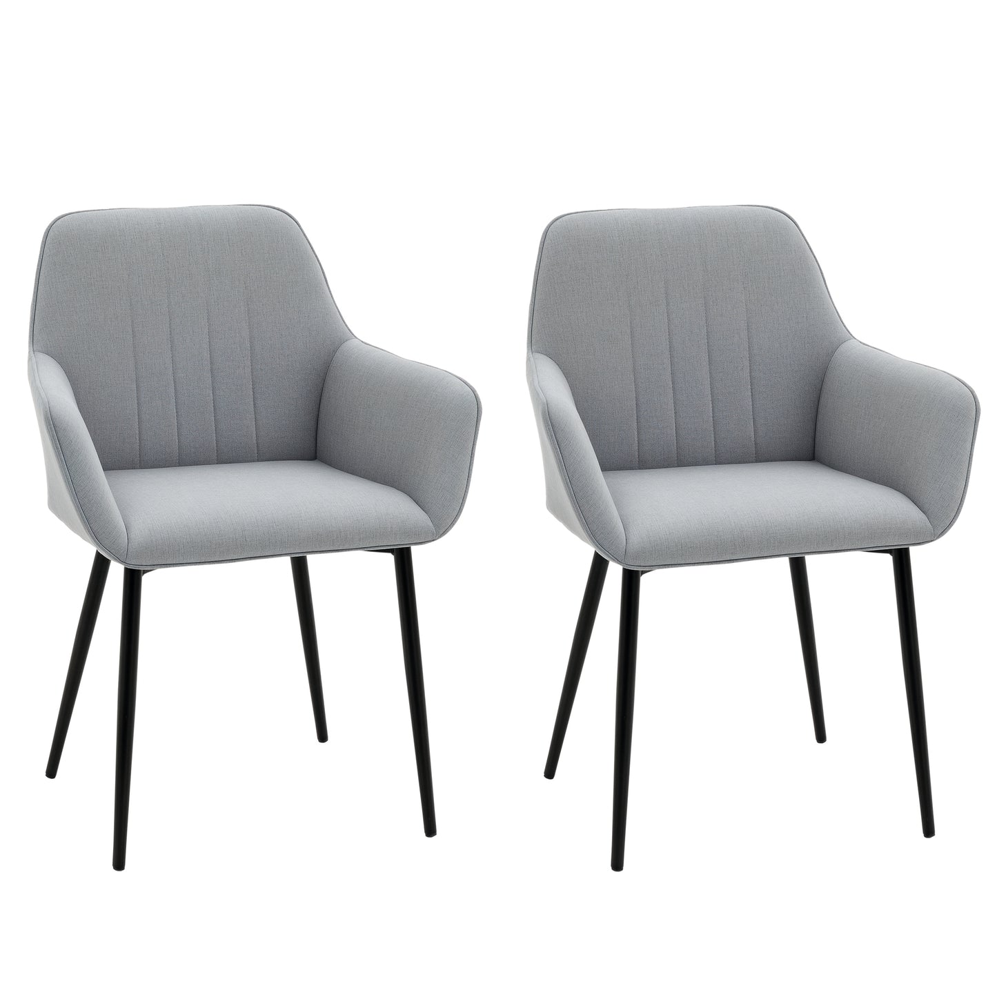 HOMCOM Dining Chairs Set of 2, Linen Upholstery Accent Chair with Back, Armrest, Metal Legs, Dark Grey