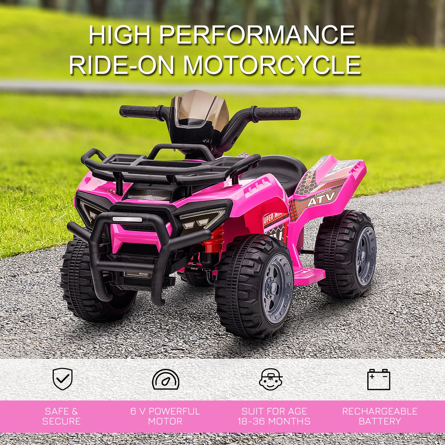 Aosom 6V Kids ATV Quad, 4 Wheeler Battery Powered Electric Ride on Car with Music, Forward, for Boys and Girls Ages 18-36 Months, Red