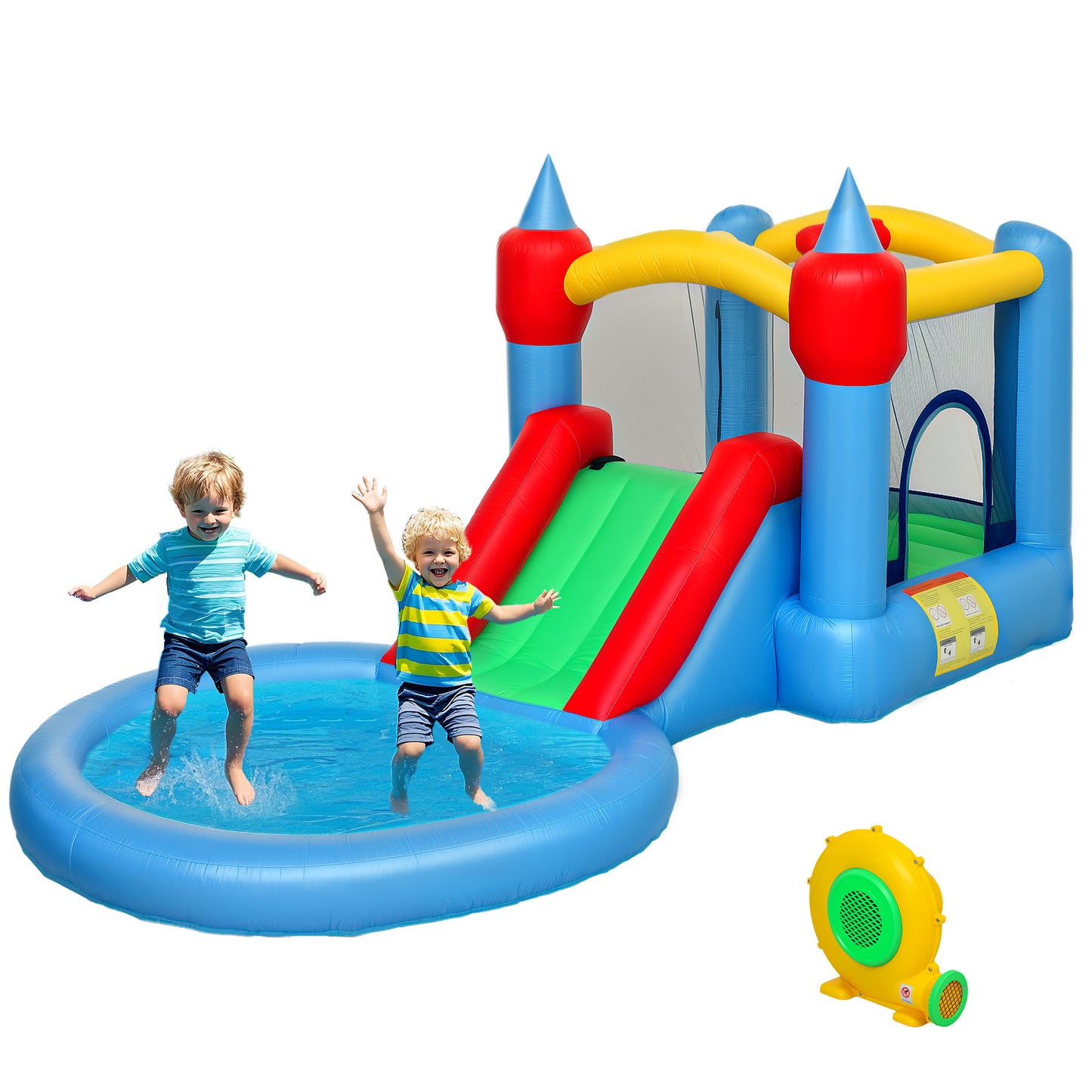 Qaba Bouncy Castle for Kids with 550W Blower, Water Slide, 2 Splash Pools, Basketball Hoop, Dart Board,12.6' x 9.5' x 5.9'