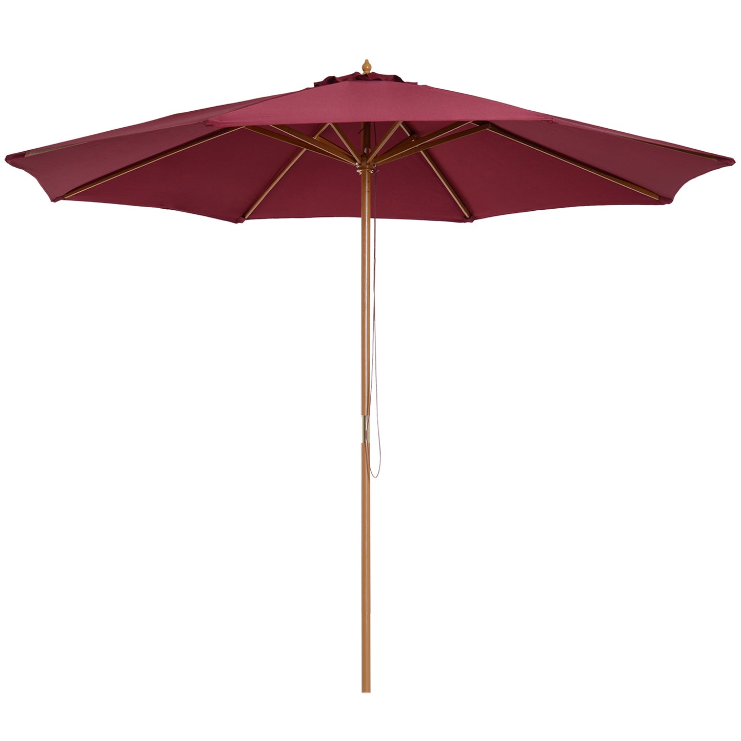 Outsunny 10' x 8' Bamboo Wooden Round Market Patio Sun Umbrella Garden Parasol Outdoor Sunshade Canopy, White
