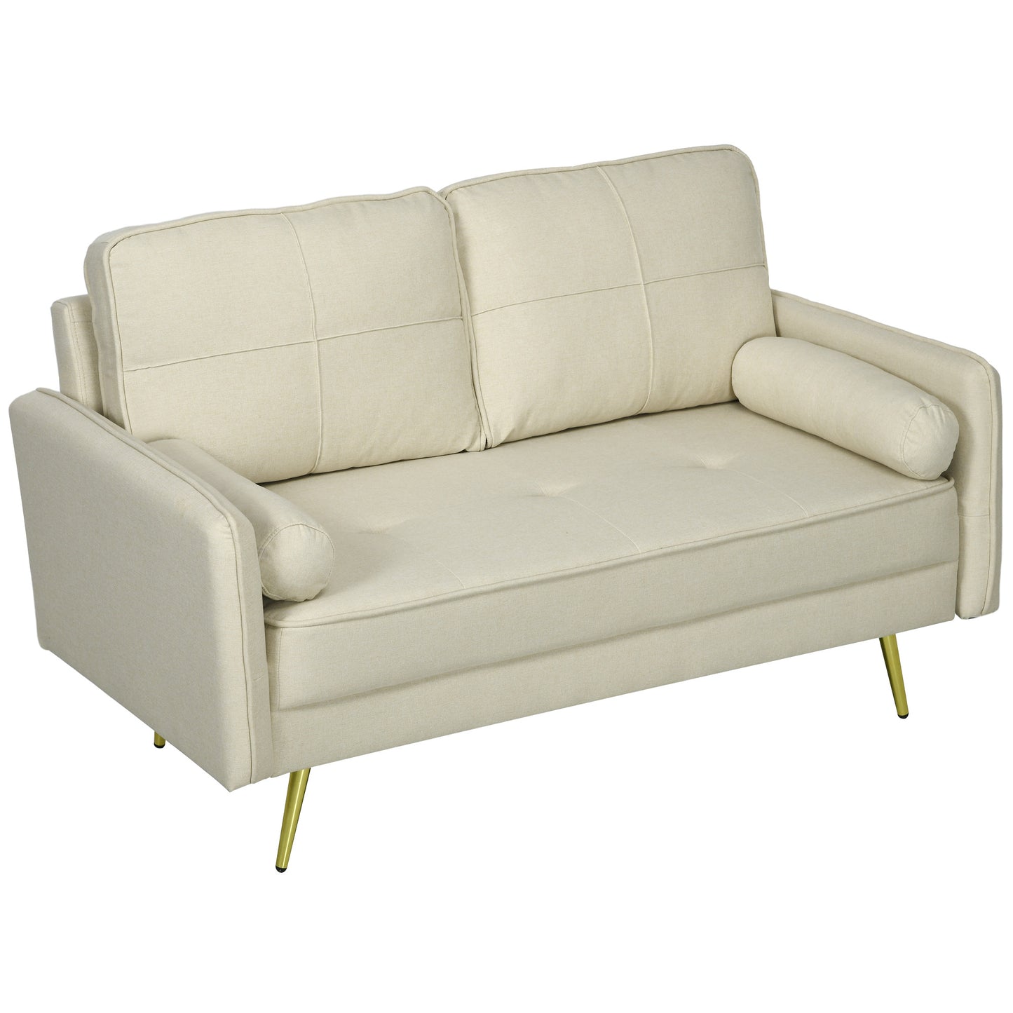 HOMCOM 56" Loveseat Sofa for Bedroom Upholstered 2 Seater Couch with Back Cushions and Pillows, Blue