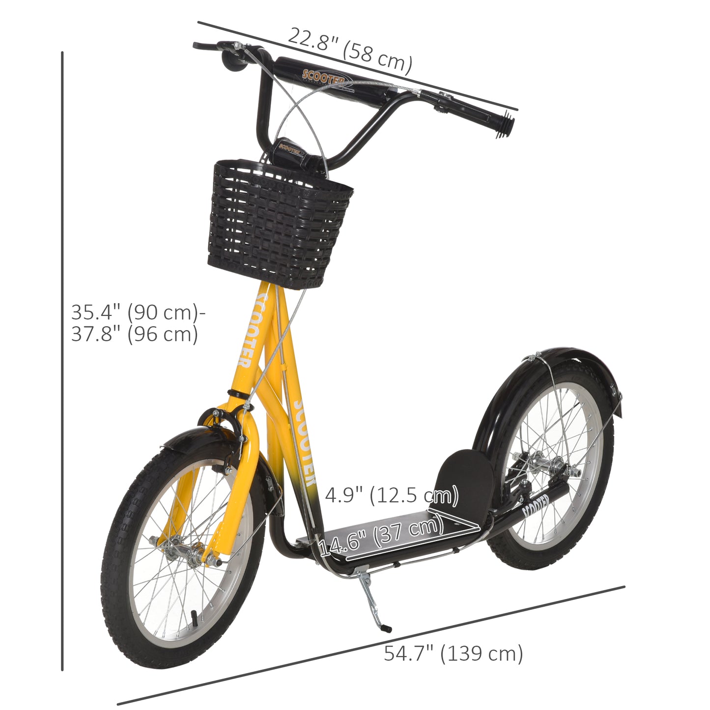 Aosom Kick Scooter with Adjustable Handlebar, Kids Scooter with 2 Brakes Basket Cupholder 16" Inflatable Rubber Tyres Pink