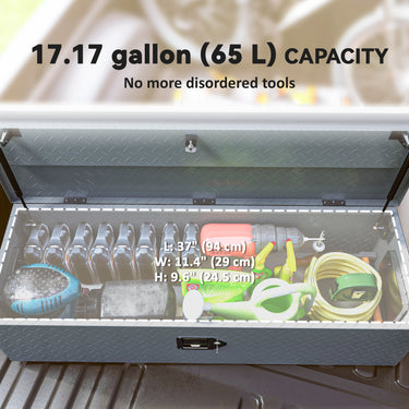 HOMCOM 39" x 13" x 10" Truck Tool Box Heavy Duty Aluminum Trailer Tongue Box with Lock and Keys for Pick Up Truck RV Trailer