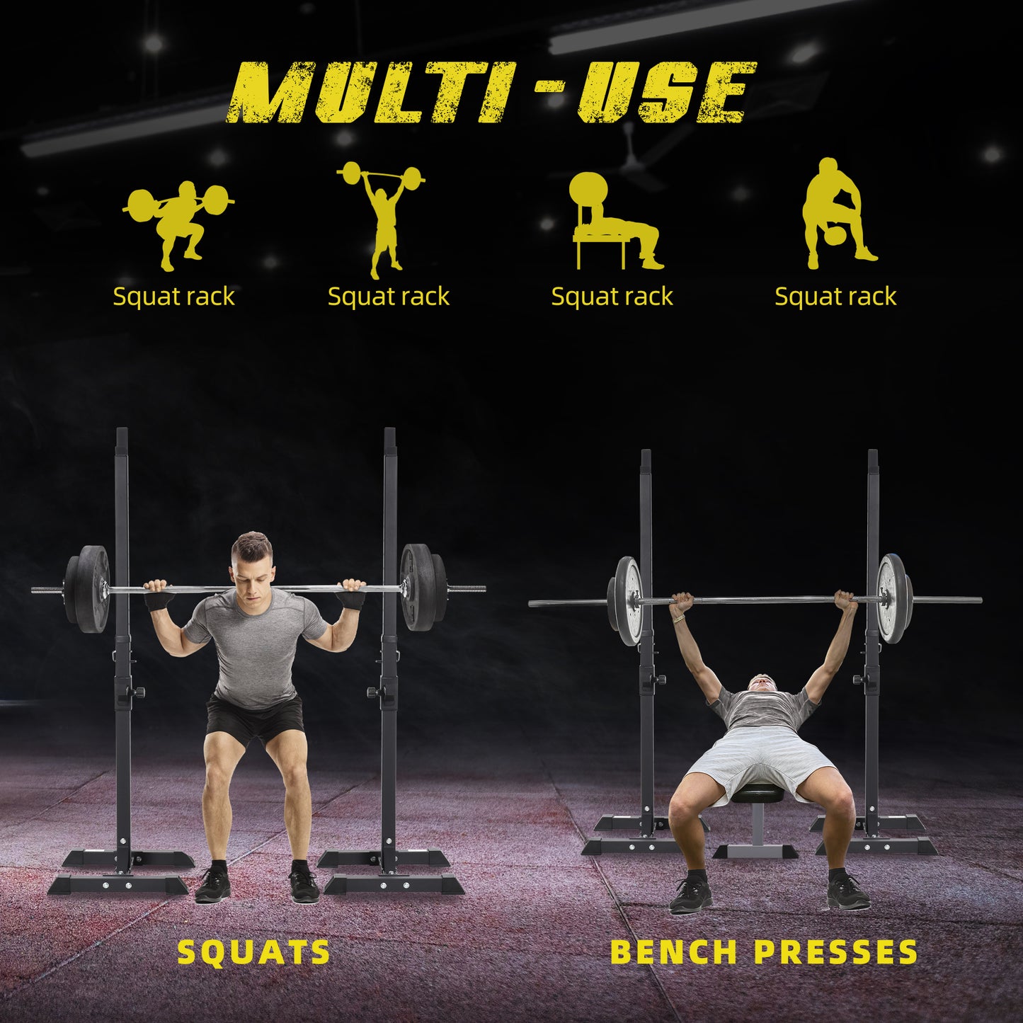 Soozier Adjustable Barbell Rack Stable Power Squat Stand Portable 2 Bars Barbell Holder Weight Rack, Black and White