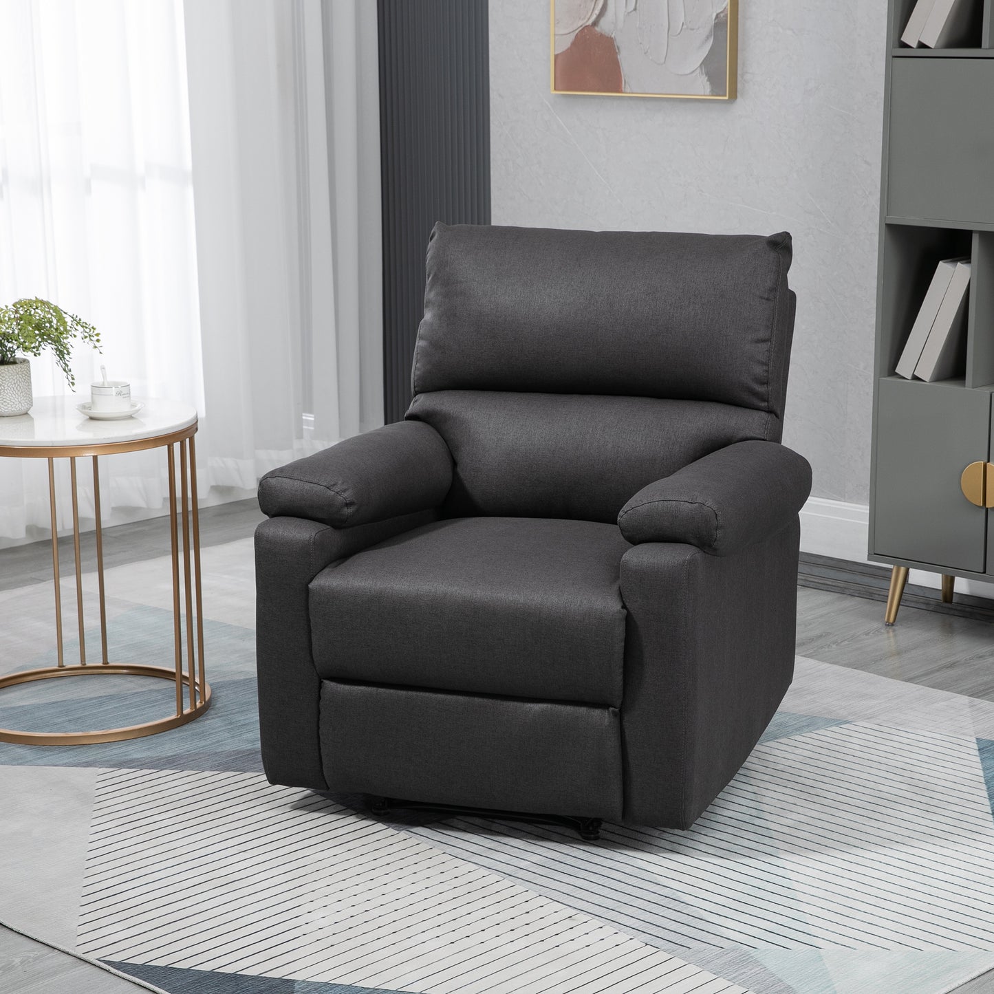 HOMCOM Recliner Chair, Manual Reclining Chair with Footrest, Padded Seat for Living Room, Bedroom, Study, Dark Grey
