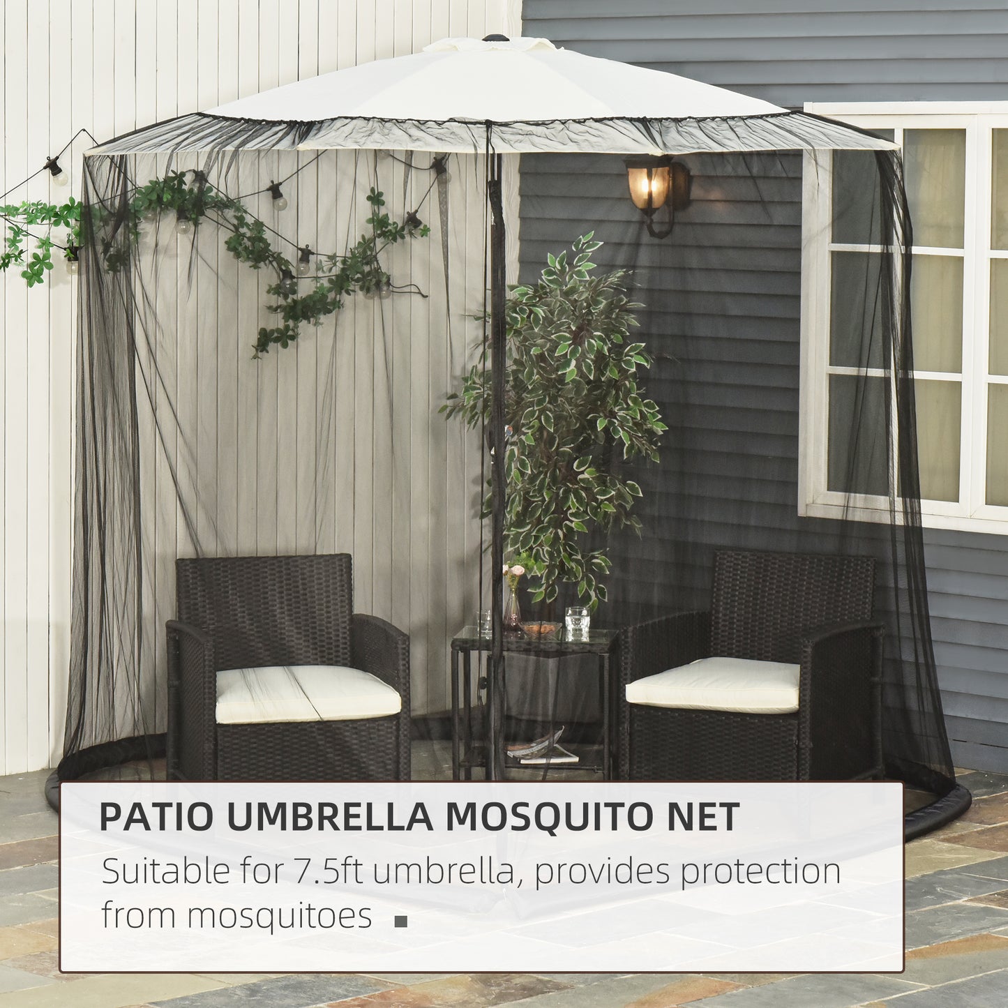Outsunny Outdoor Patio 7.5ft Umbrella Table Screen Mosquito Bug Net, Garden Large Umbrella Cover Netting with Zippered Door, Black (Mosquito Netting ONLY)