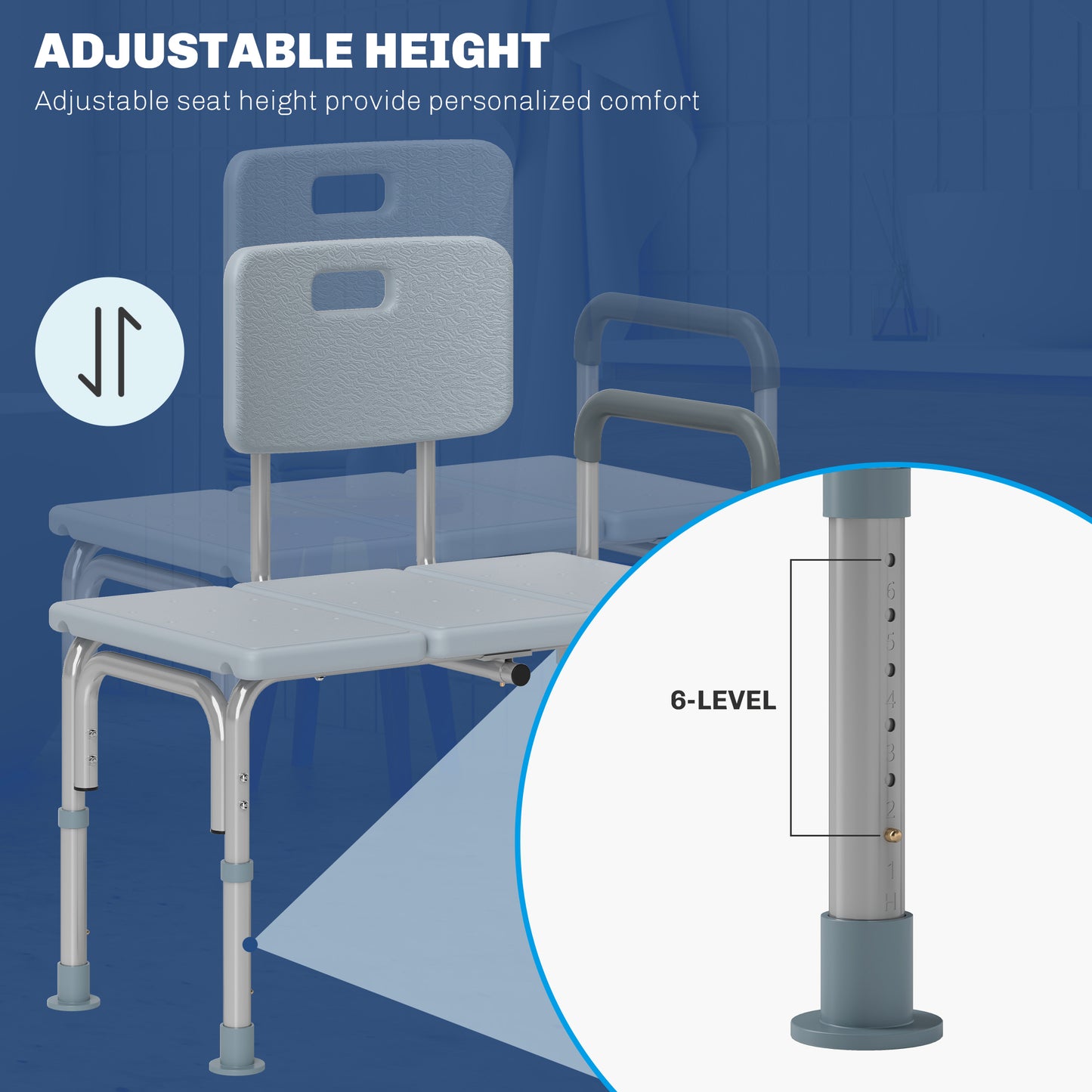 HOMCOM Bath Chair with Back, Adjustable Height Non-slip Shower Stool Bench Tool-Free Assembly Bathroom Aids, White