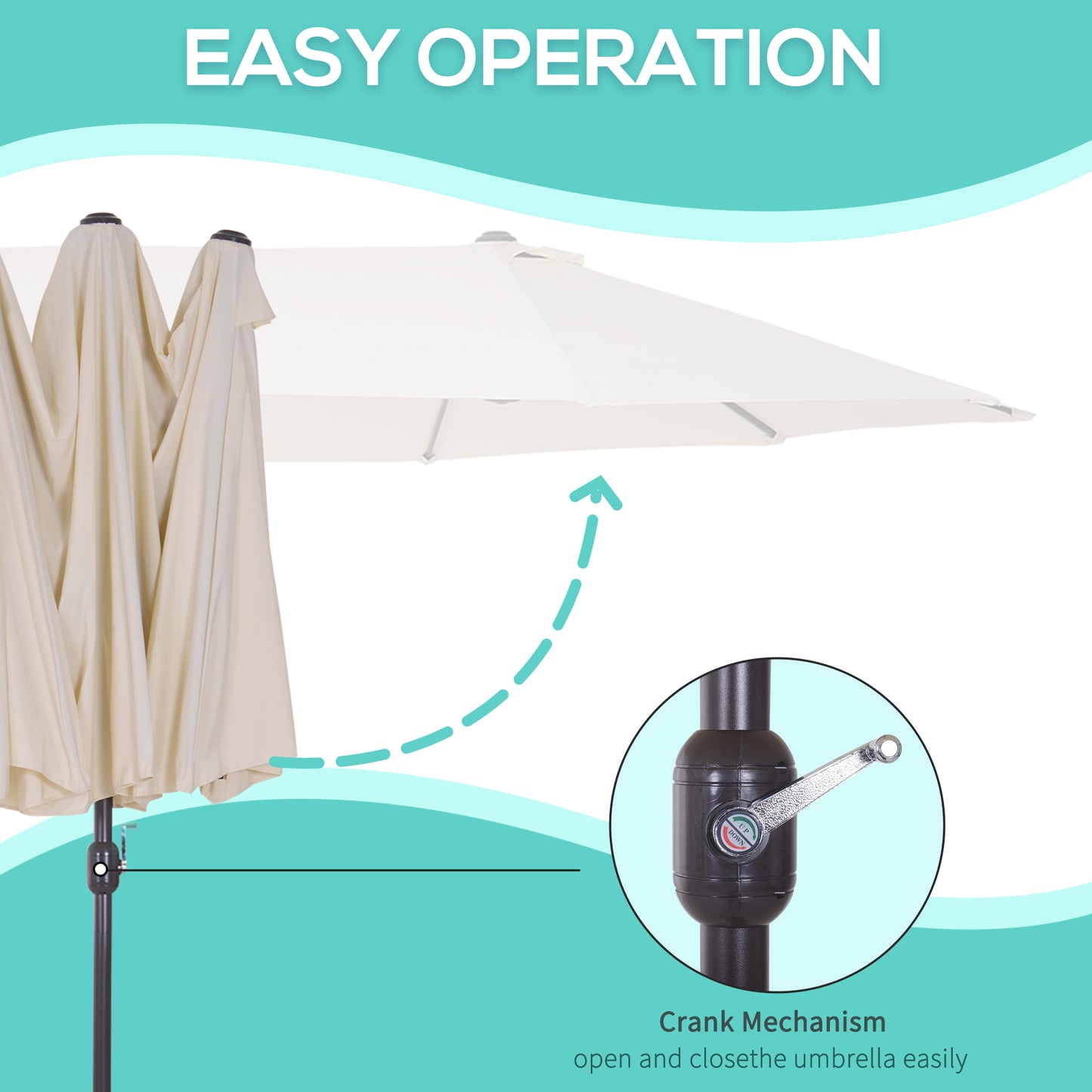 Outsunny 15' Double-Sided Patio Umbrella Parasol Sun Shelter Canopy Shade Grey
