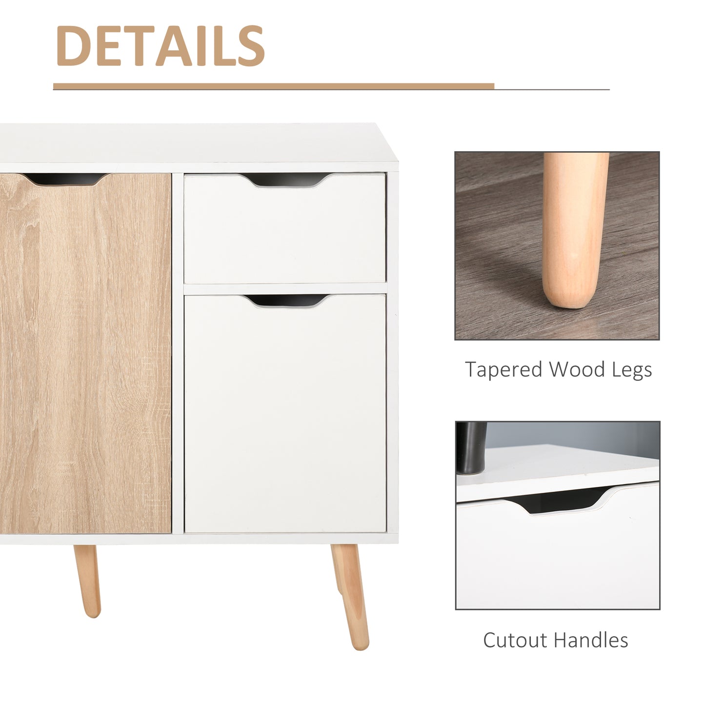 HOMCOM 35" Sideboard Storage Cabinet with Drawer, White and Grey