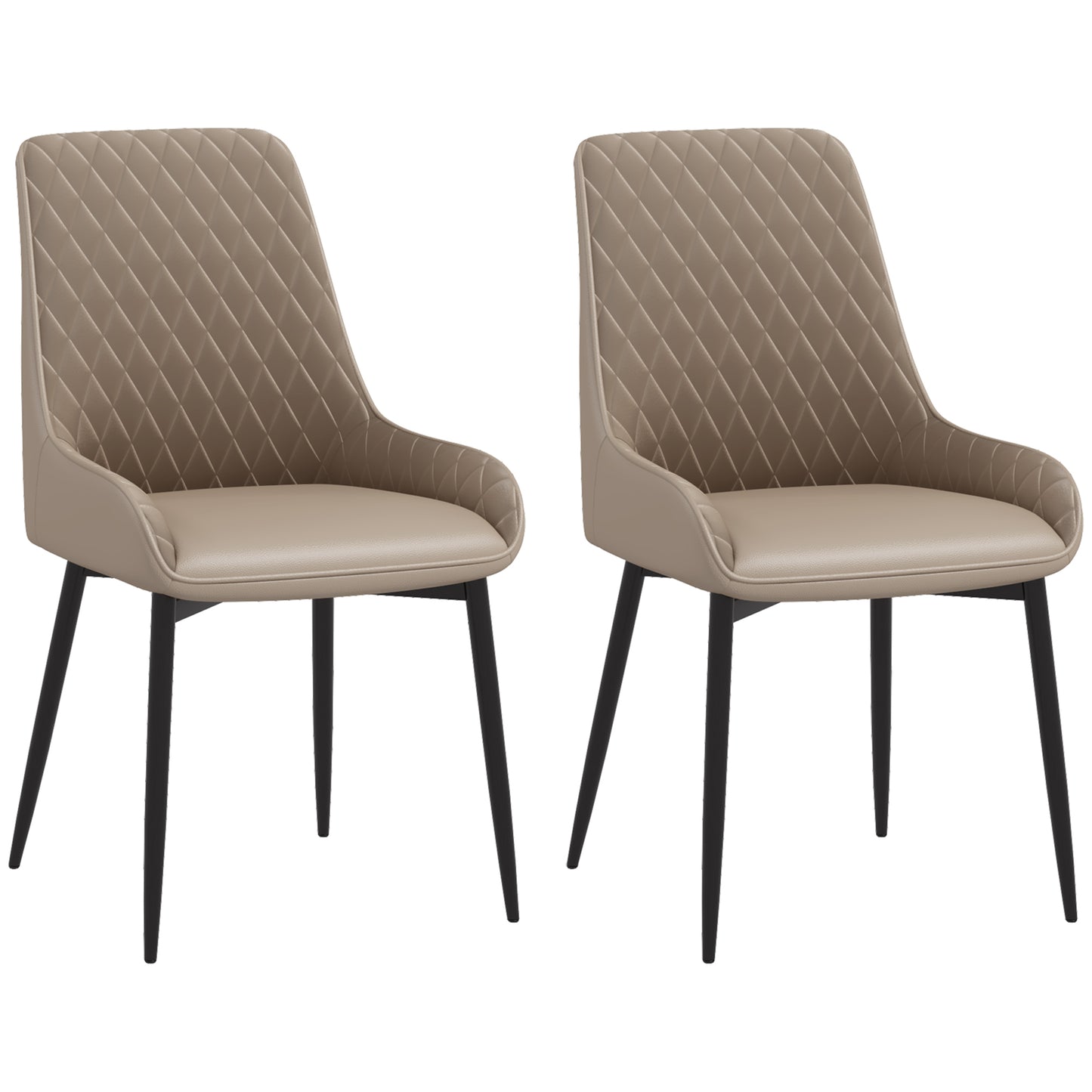 HOMCOM Upholstered Kitchen Chairs, Modern Dining Chairs Set of 2 with Diamond Tufting and Steel Legs for Dining Room, Black