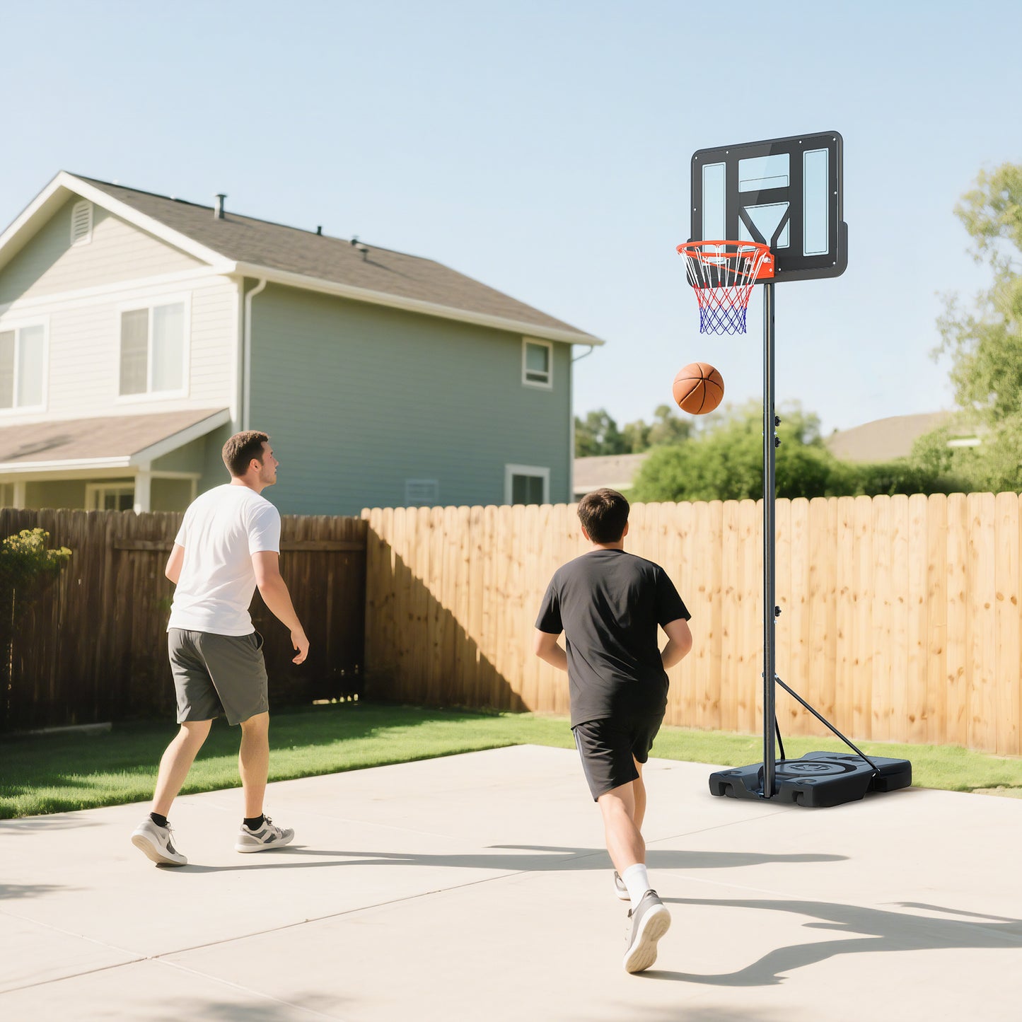 Soozier Basketball Hoop Outdoor, 4.4-10ft Portable Basketball Goal with Wheels and 44.5" Backboard, for Teenagers Youth Adults