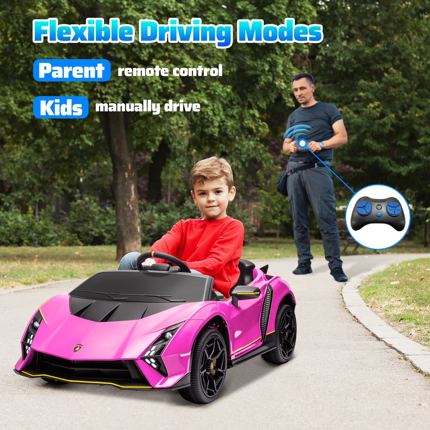 Qaba 12V Lamborghini Autentica Licensed Kids Car with Remote Control, 4 Wheels Spring Suspension, Soft Start, Red