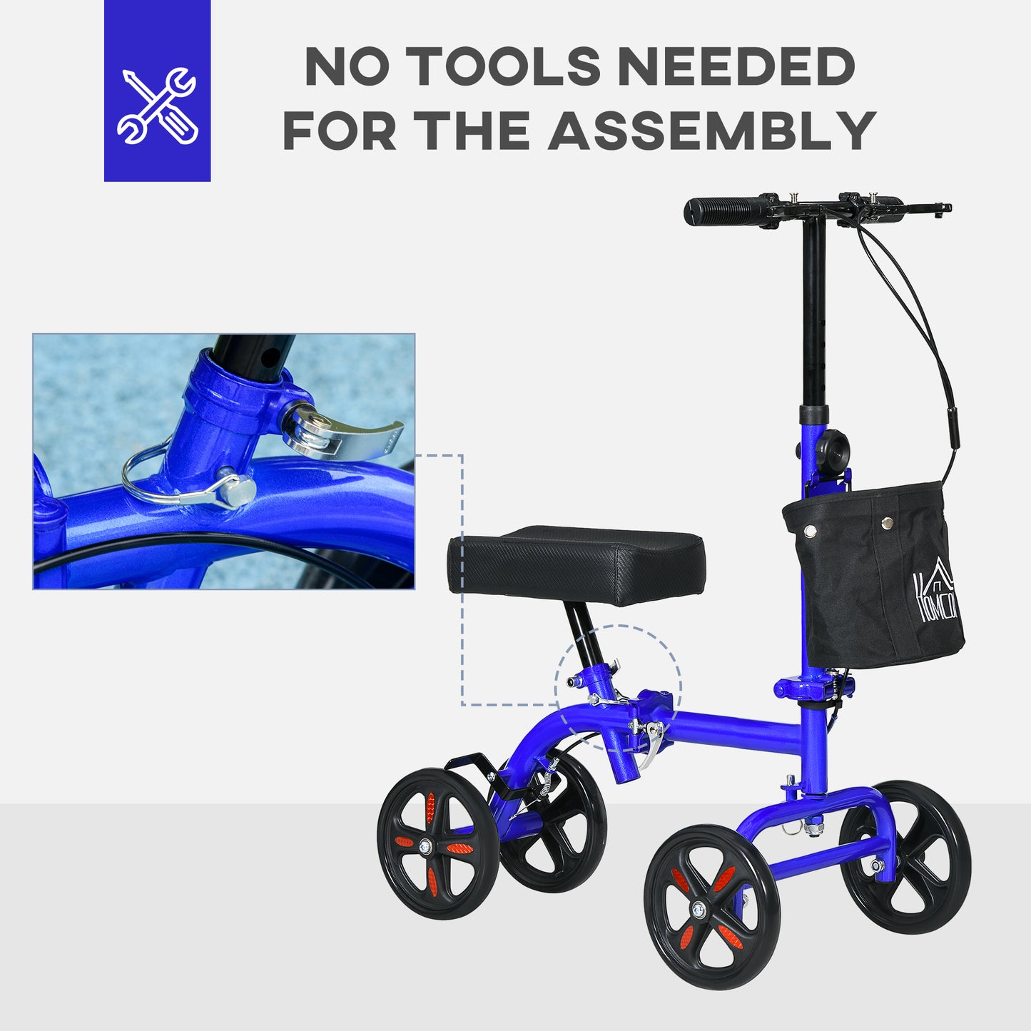 HOMCOM Steerable Knee Walker, Foldable Knee Scooter with Dual Braking System, Adjustable Height, Crutch Alternative, Red