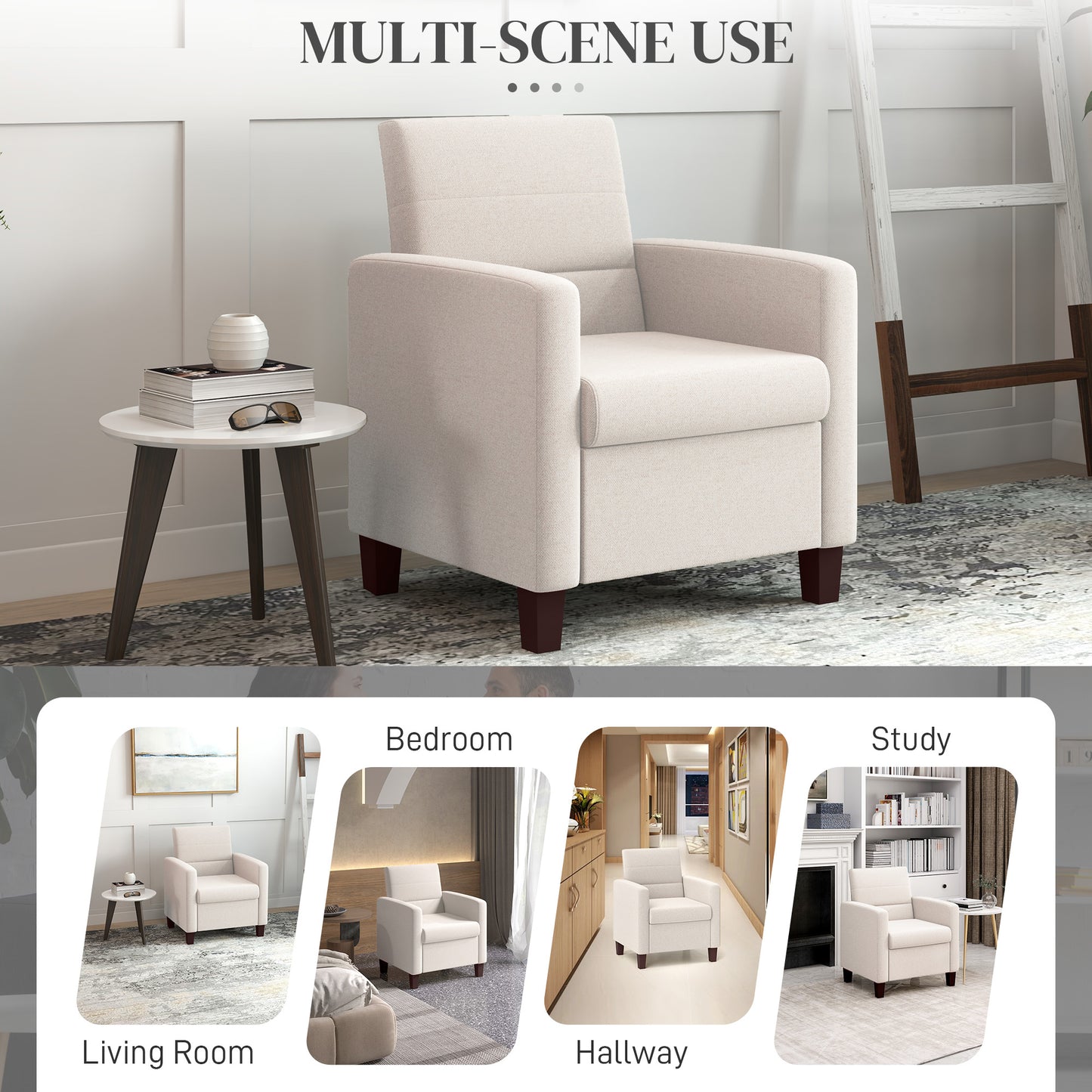 HOMCOM Fabric Accent Chair, Modern Armchair with Seat Cushion and Non-Slip Pads for Living Room, Bedroom, Light Brown