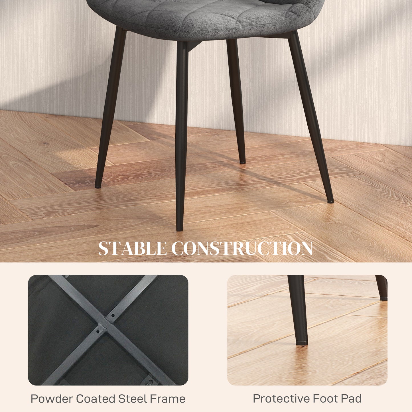 HOMCOM Dining Chairs Set of 4, Upholstered Dining Room Chairs with Steel Legs, Modern Kitchen Chair for Dining Room, Grey