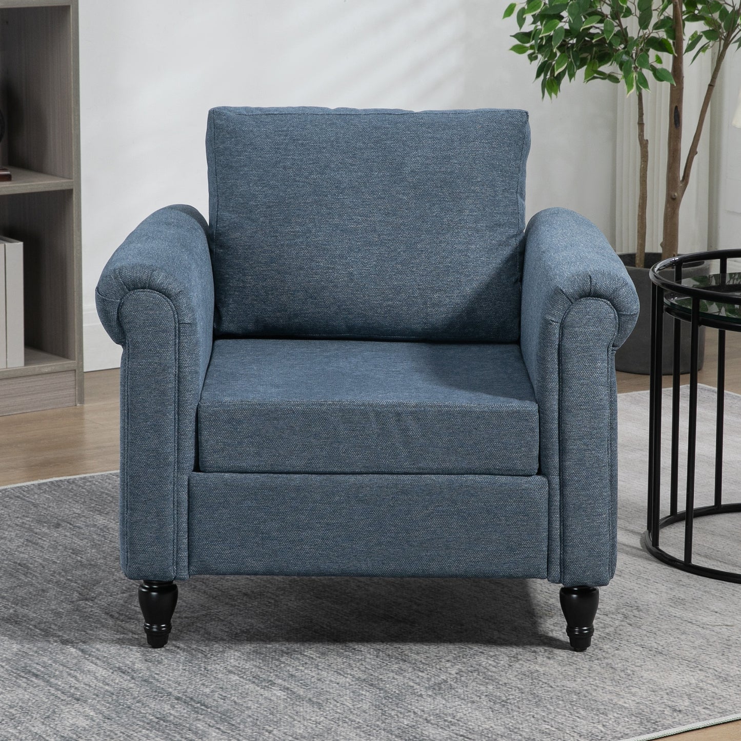 HOMCOM Vintage Armchair, Upholstered Accent Chair with Rolled Arms, Gourd-Shaped Rubber Wood Legs, Light Grey