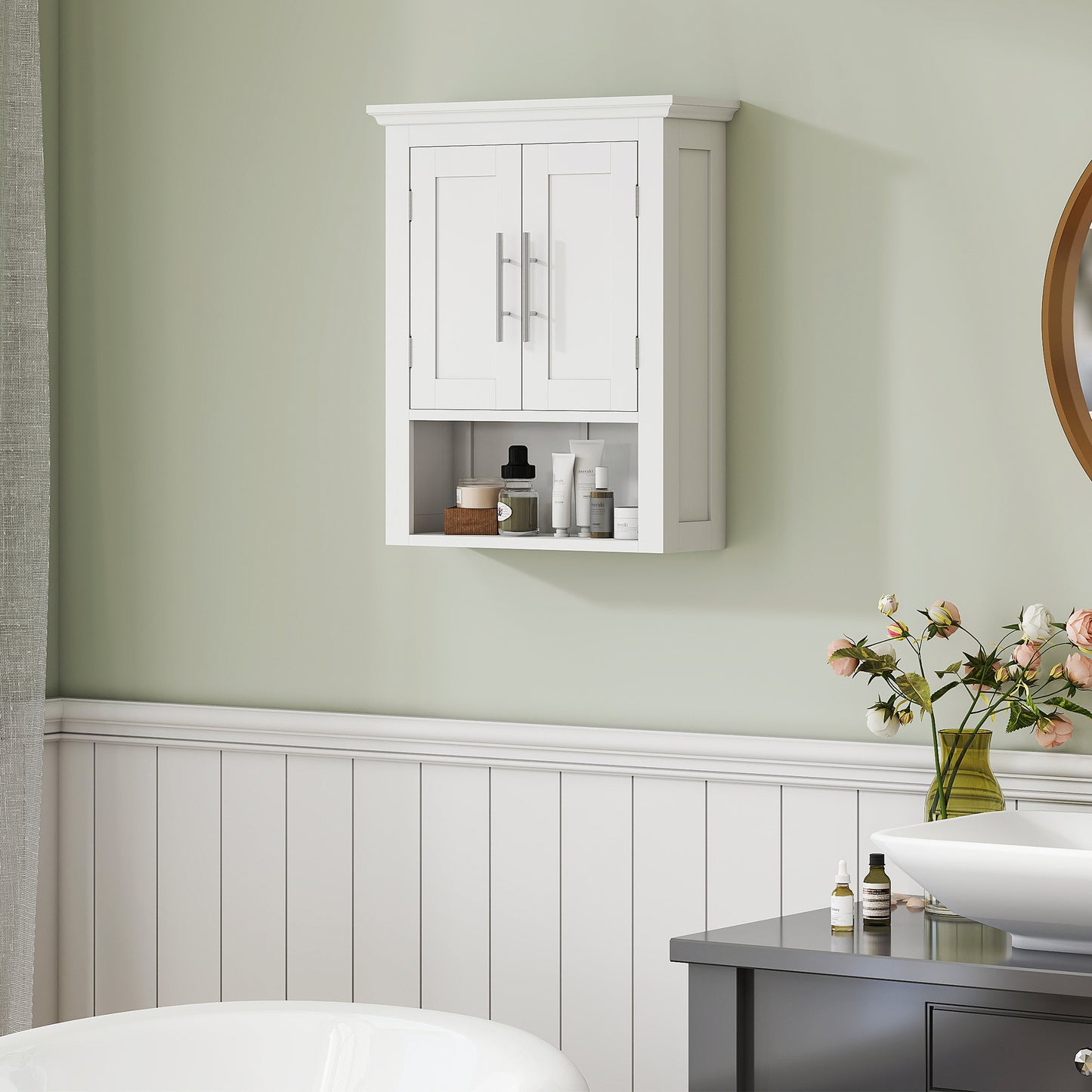 kleankin Bathroom Wall Cabinet, Medicine Cabinet, Toilet Storage Cabinet with Shelf for Living Room and Entryway, White