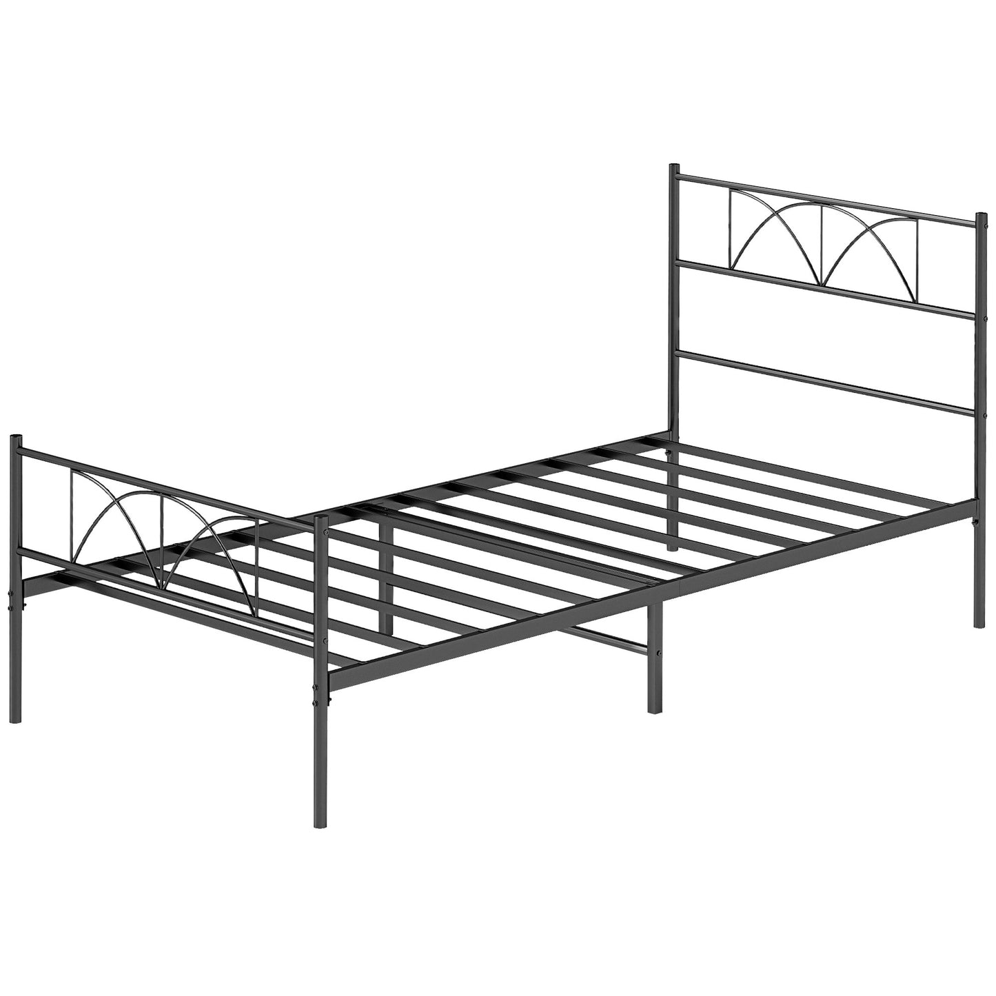 HOMCOM Metal Full Platform Bed Frame with Headboard, Steel Slat Support, Underbed Storage, No Box Spring Needed, Easy Assembly