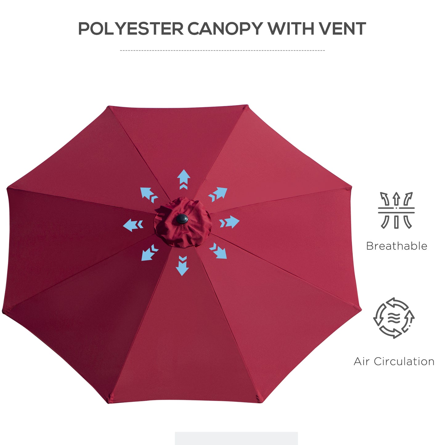 Outsunny 10' x 8' Round Market Umbrella, Patio Umbrella with Crank Handle and Tilt, Outdoor Parasol for Garden, Bench, Lawn, Wine Red