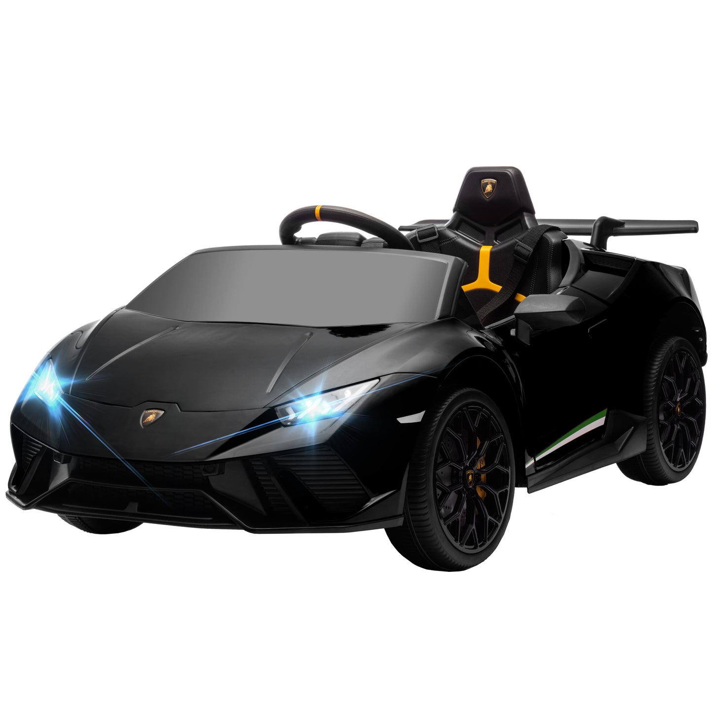 Qaba 12V Lamborghini Huracan Licensed Kids Electric Car with Remote Control, Spring Suspension, Transport Wheels, Yellow