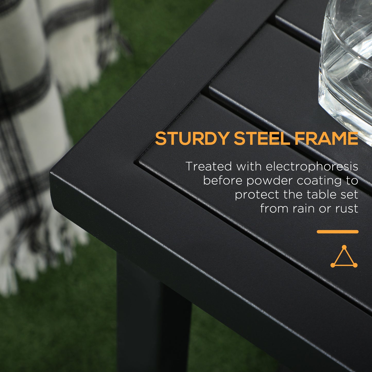 Outsunny Outdoor Side Table, Patio End Table with Umbrella Hole, Small Coffee Table with Steel Frame for Balcony, Black