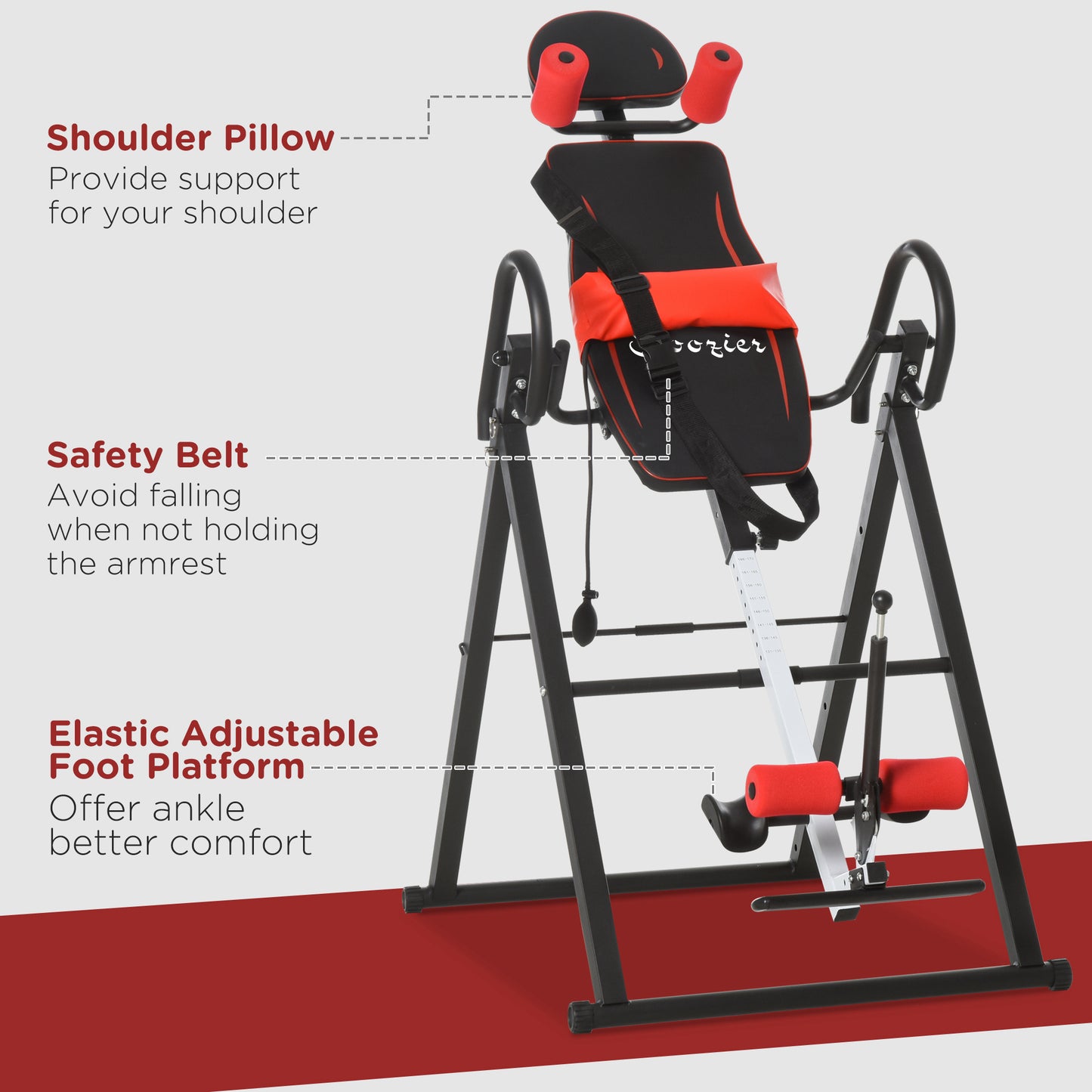 Soozier Folding Inversion Table, 20°/40°/60° Adjustable, with Safety Belt and Waist Pad for Back Pain Relief
