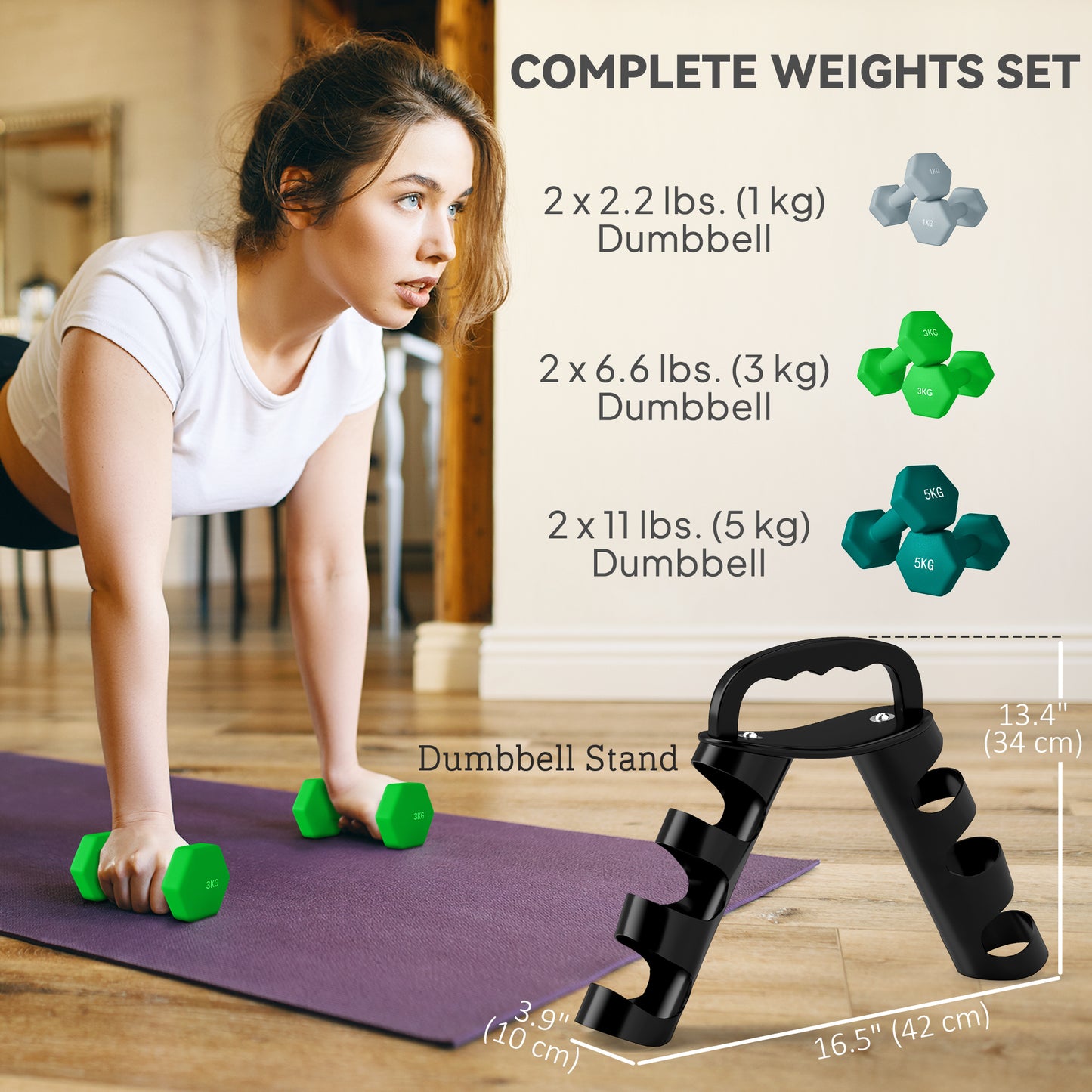 Soozier 26 LBS Hex Dumbbell Set with Vertical Rack, Adjustable Dumbbells, Hand Weights for Home Gym Strength Training, Green