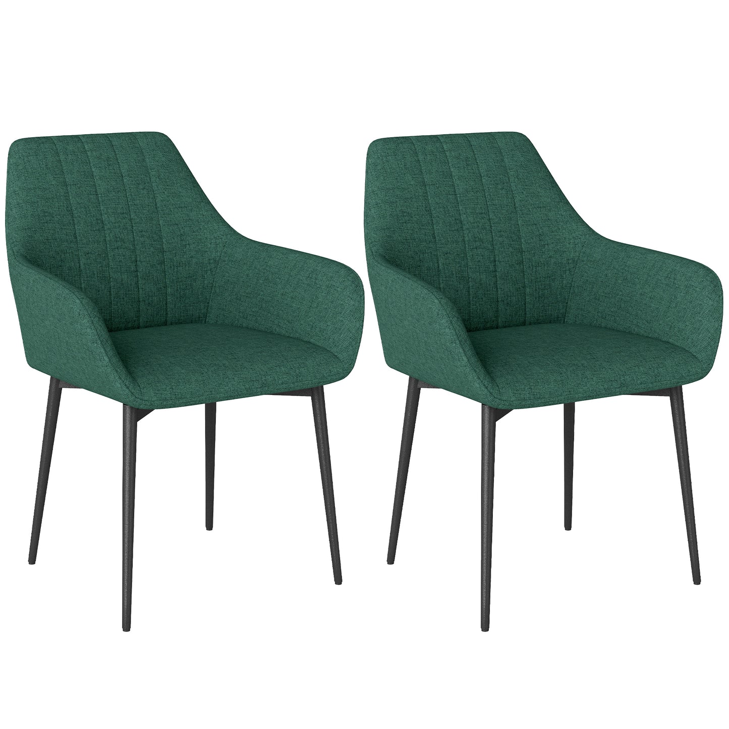 HOMCOM Dining Chairs Set of 2, Linen Upholstery Accent Chair with Back, Armrest, Metal Legs, Dark Grey