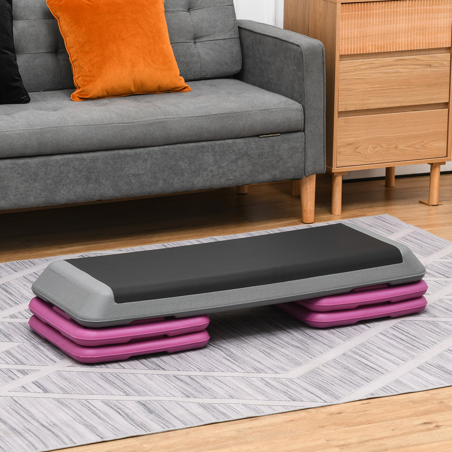 Soozier 43" Adjustable Aerobic Platform Stepper 3 Level with Risers 4� 6� 8� Cardio Fitness Trainer Workout Step Home Gym Exercise, Black Purple