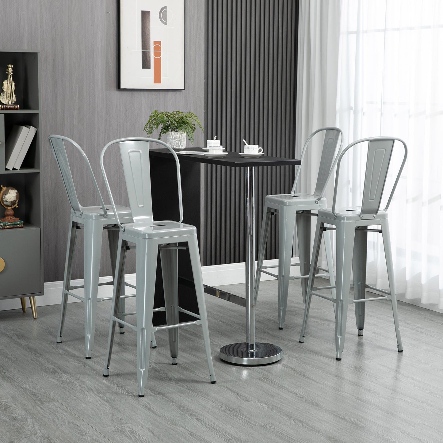 HOMCOM Set of 4 Bar Stools Kitchen Industrial Breakfast Bistro Cafe Metal Frame Black