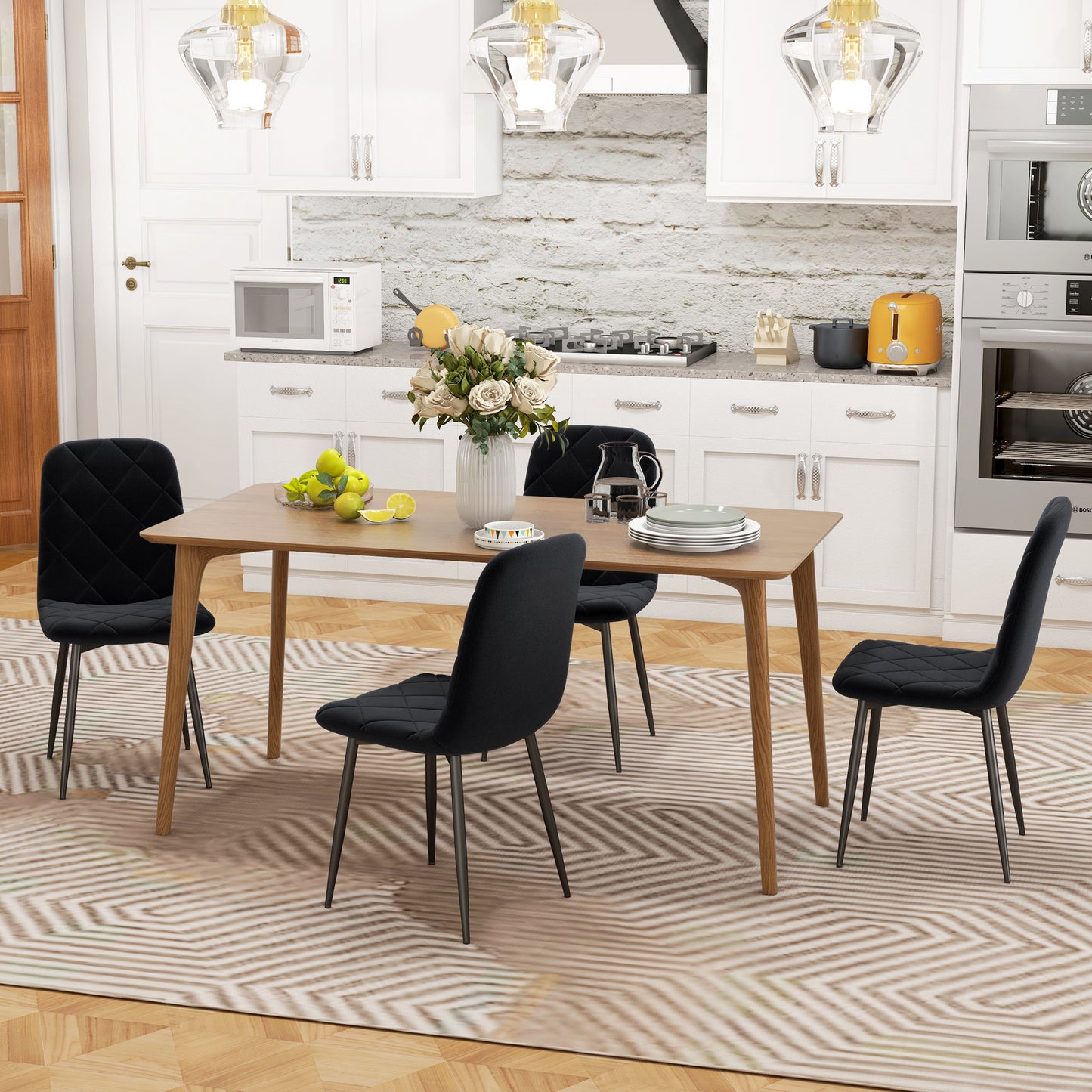 HOMCOM Dining Chairs Set of 4, Upholstered Dining Room Chairs with Steel Legs, Modern Kitchen Chair for Dining Room, Grey