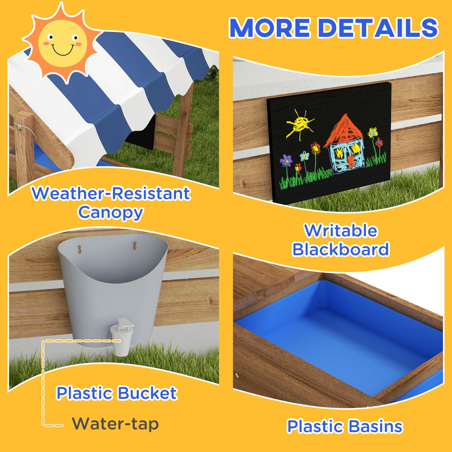 Outsunny Outdoor Wooden Sandbox with Cover for 3-7 Years Old, Backyard, Brown