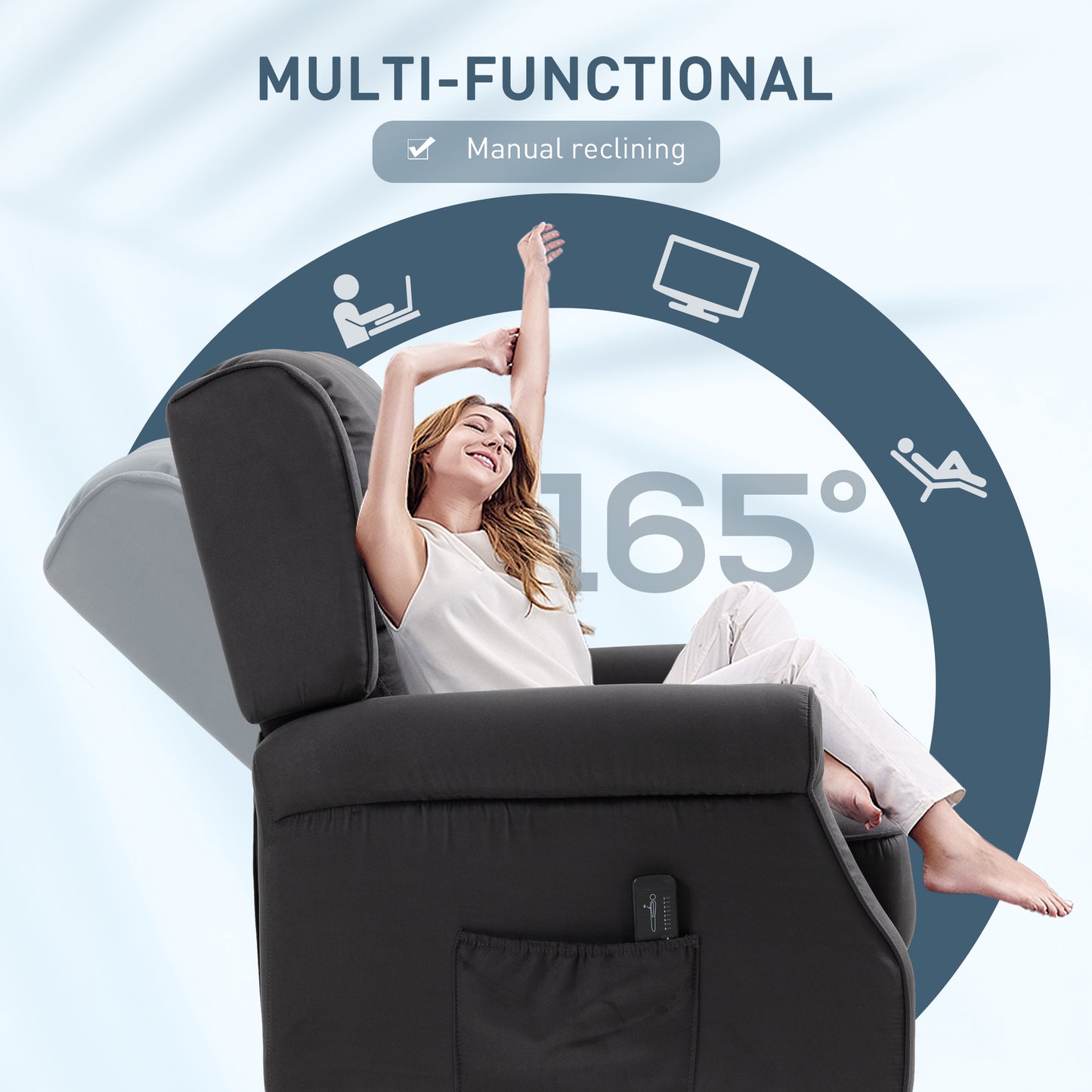 HOMCOM Massage Recliner Chair for Living Room, Push Back Recliner Sofa, Suede Wingback Reclining Chair with Extendable Footrest, Wood Legs, Remote Control, Side Pockets, Black