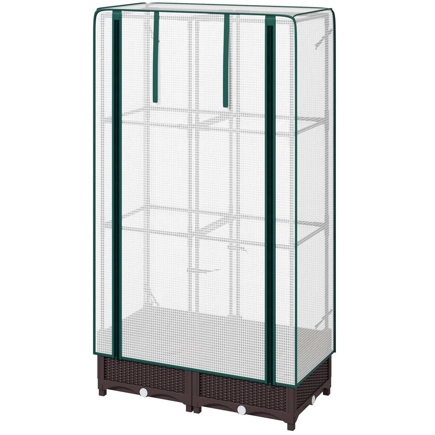 Outsunny Raised Garden Bed Kit with Trellis, Plastic Raised Flower Bed with PE Cover and Zipper Door, 47 x 16 x 50 inch
