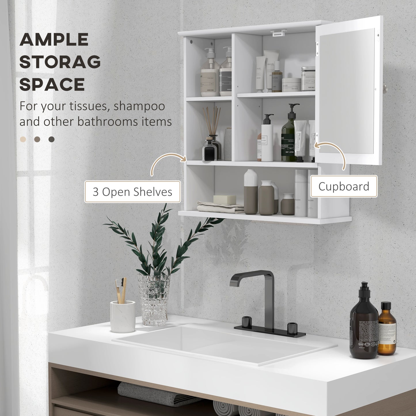 kleankin Wall-Mounted Medicine Cabinet, Bathroom Mirror Cabinet with Doors and Storage Shelves, White