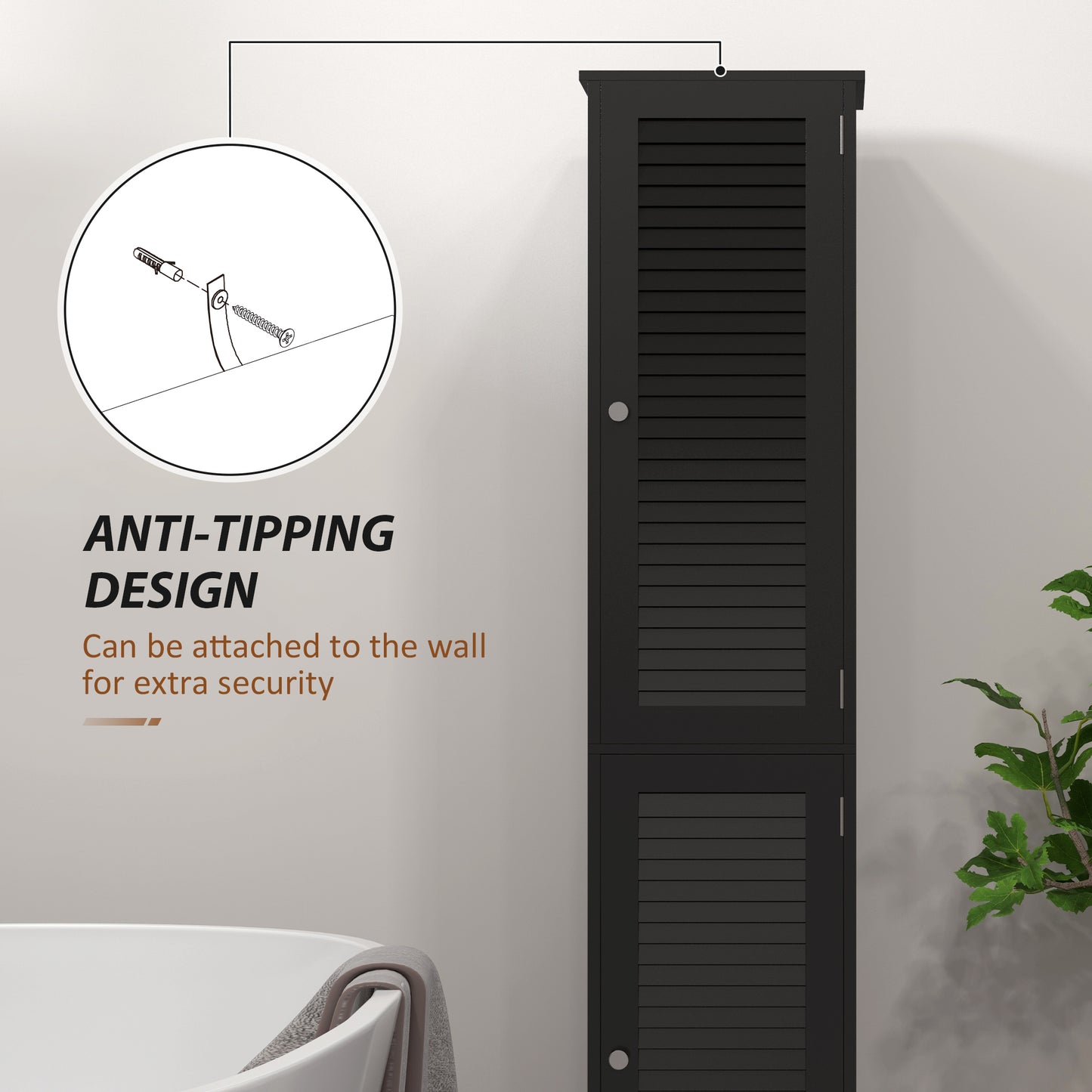 HOMCOM Narrow Bathroom Cabinet, Tall Bathroom Storage Cabinet with Shelves and Doors, Black