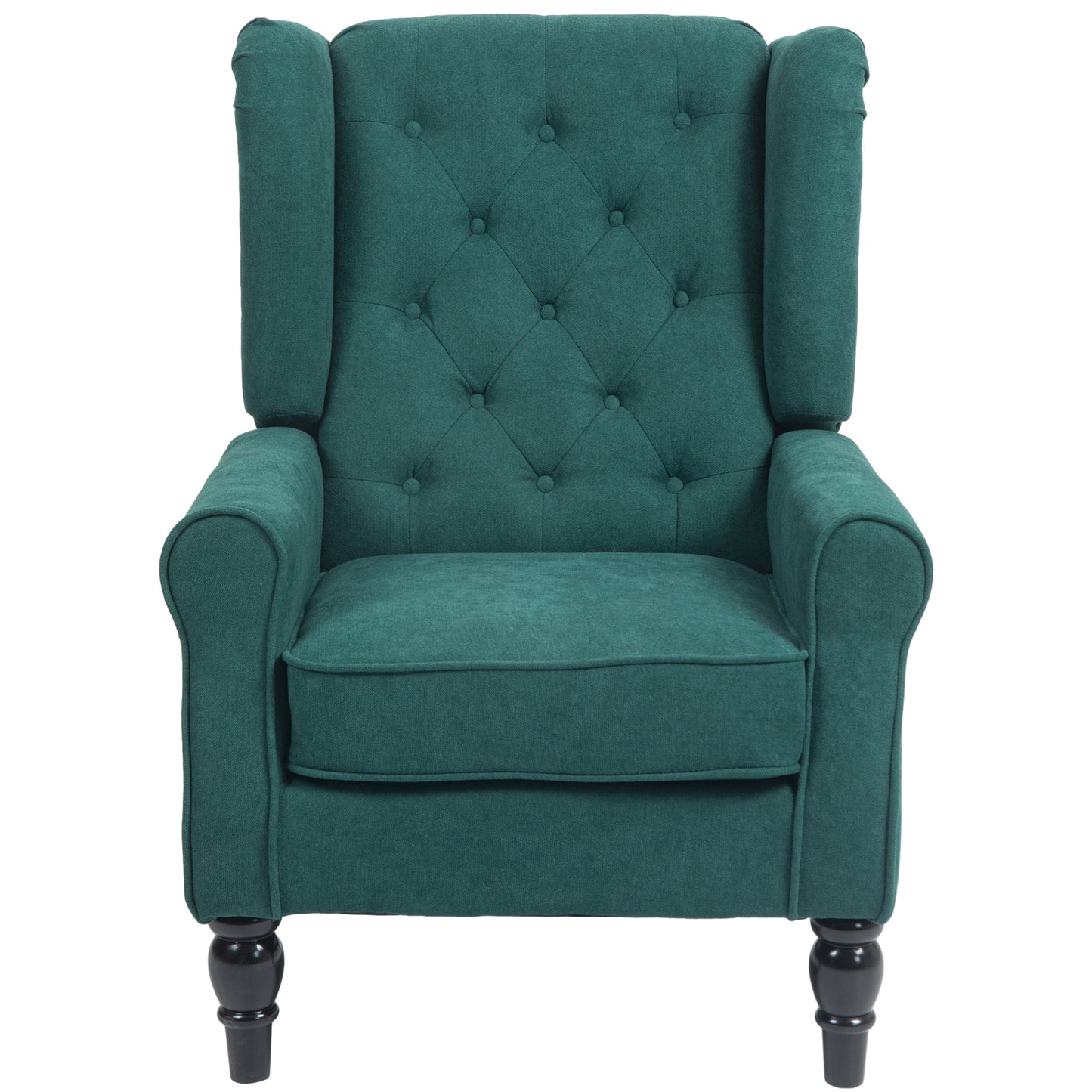 HOMCOM Fabric Accent Chair, Button Tufted Armchair, Upholstered Modern Living Room Chair, Wingback Chair with Wood Legs, Rolled Arms, Thick Padding for Bedroom, White