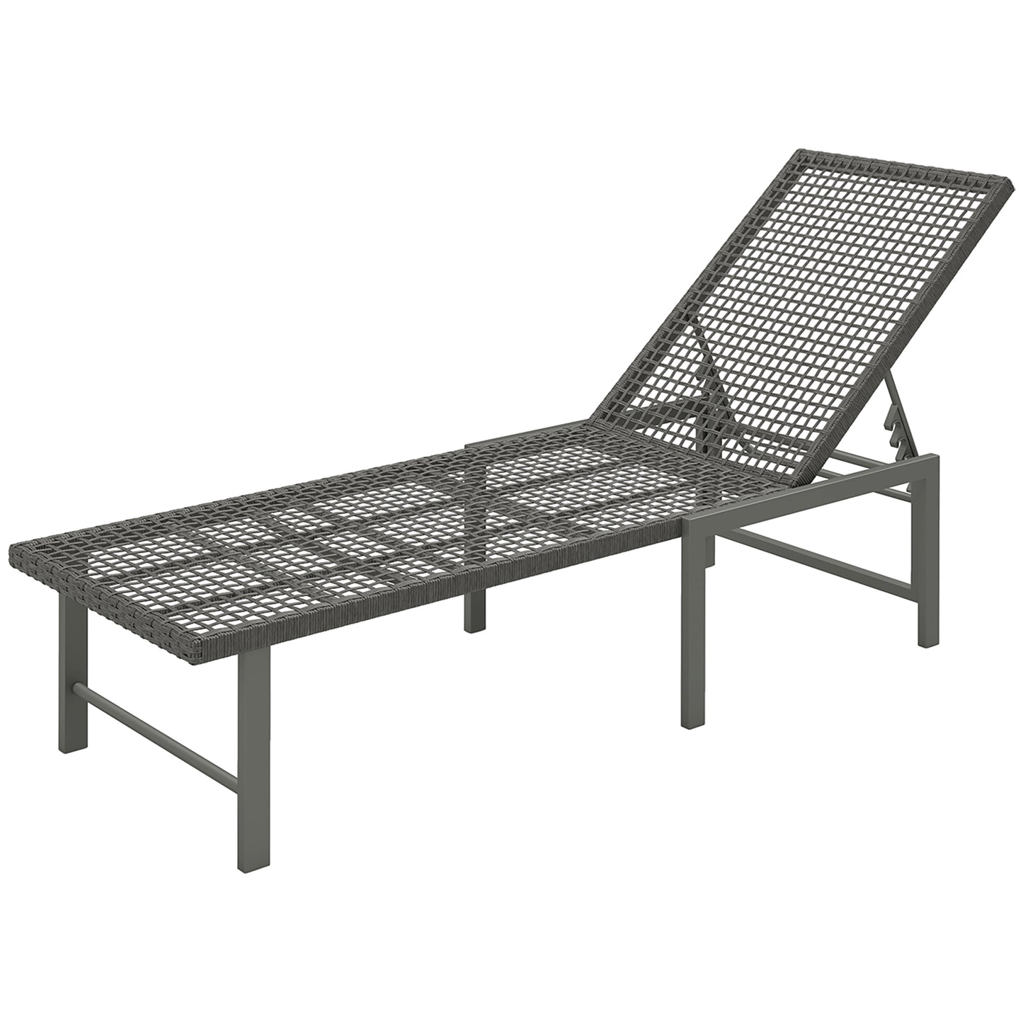 Outsunny Set of 2 Wicker Chaise Lounge Chair Outdoor Patio Lounger with 5 Adjustable Back, Wheels, Cushion and Armrests, Blue