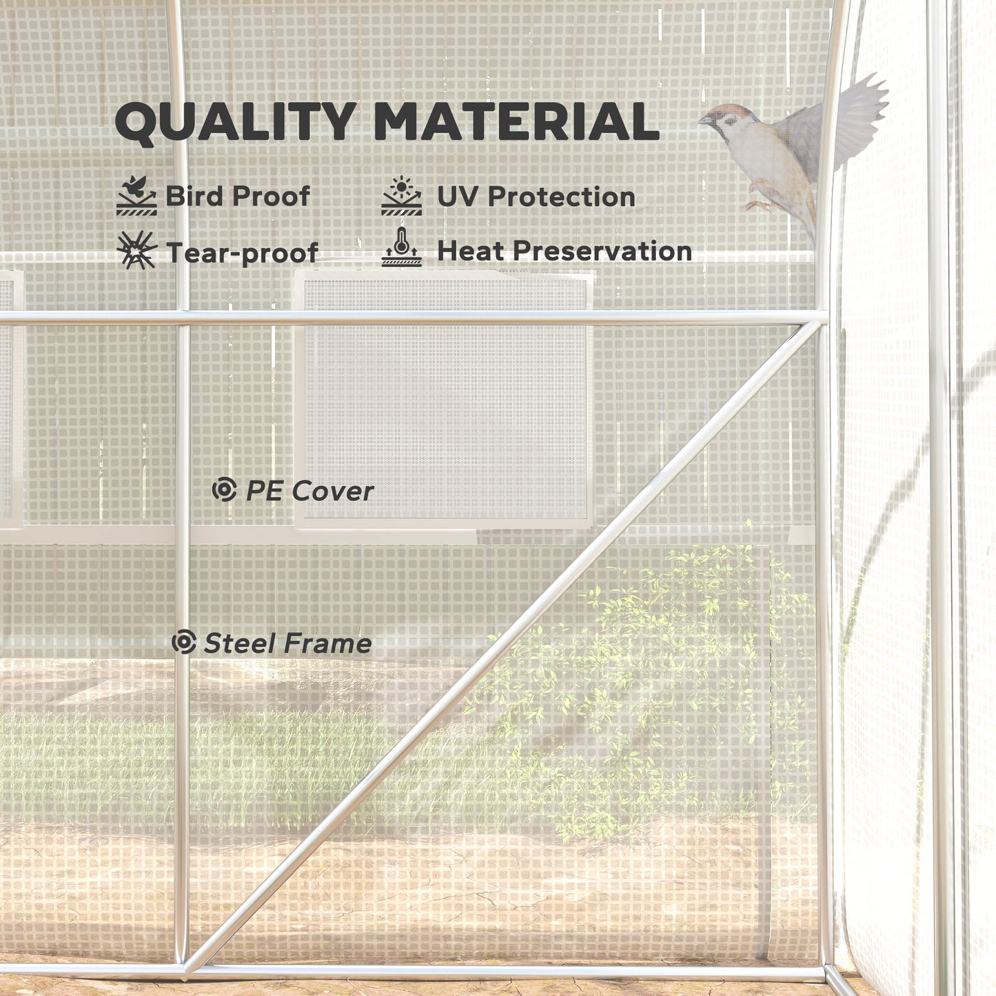 Outsunny 10' x 6.6' x 6.6' Walk-in Tunnel Greenhouse with Quality PE Cover, Zipper Doors & Mesh Windows, White