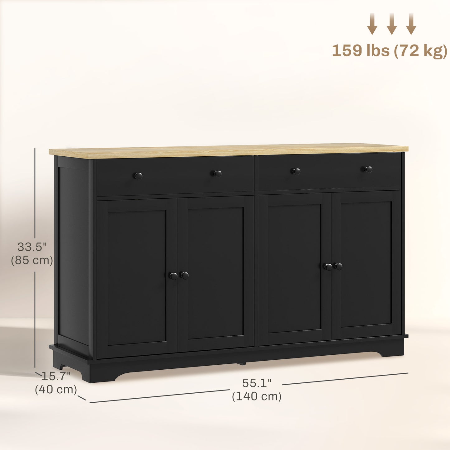 HOMCOM Modern Sideboard, Buffet Cabinet with Storage Drawers, Adjustable Shelves for Living Room, Dining Room, Entryway, White
