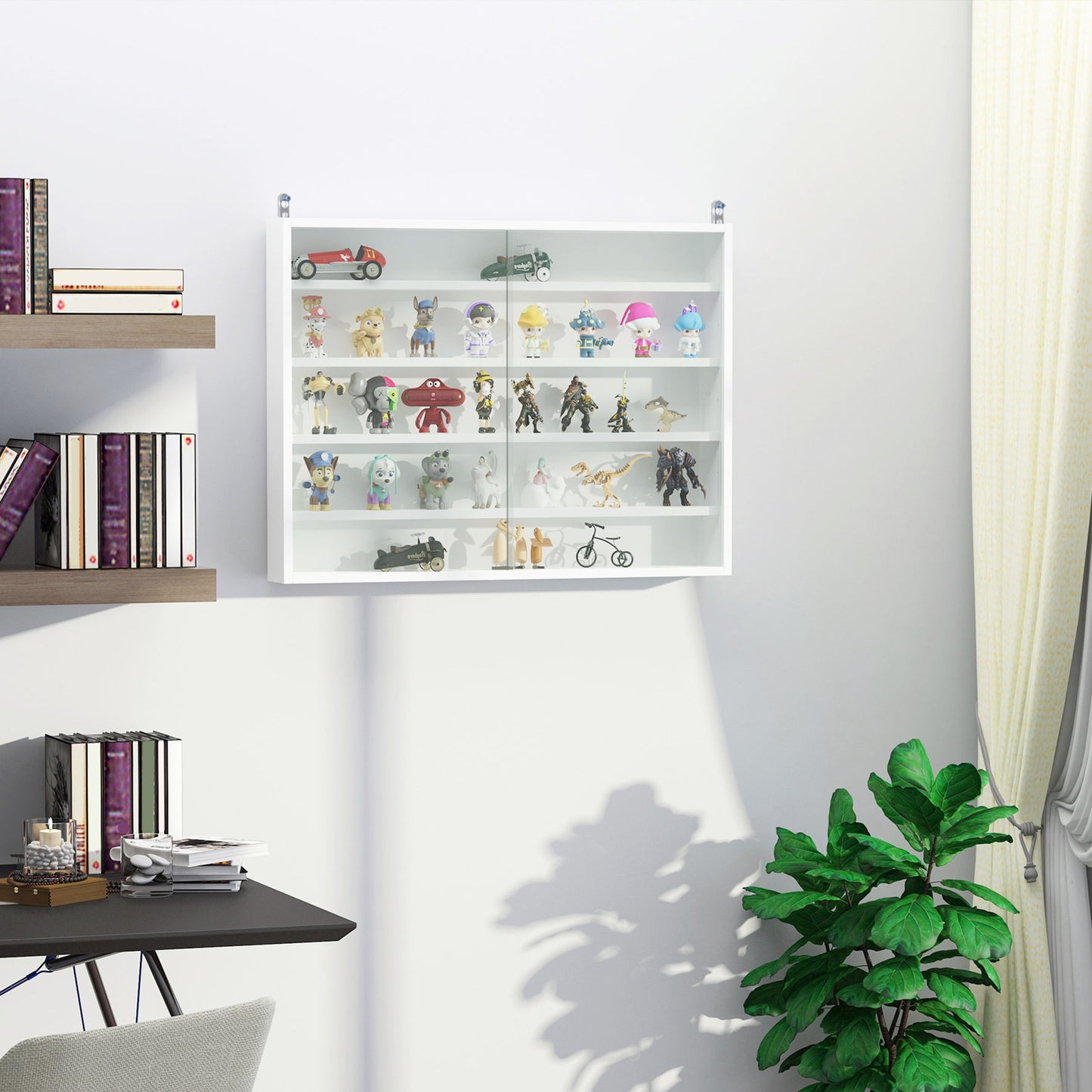 HOMCOM 5-Tier Display Cabinet, Shot Glass Display Case, Glass Curio Cabinet with 2 Glass Doors and 4 Adjustable Shelves, White