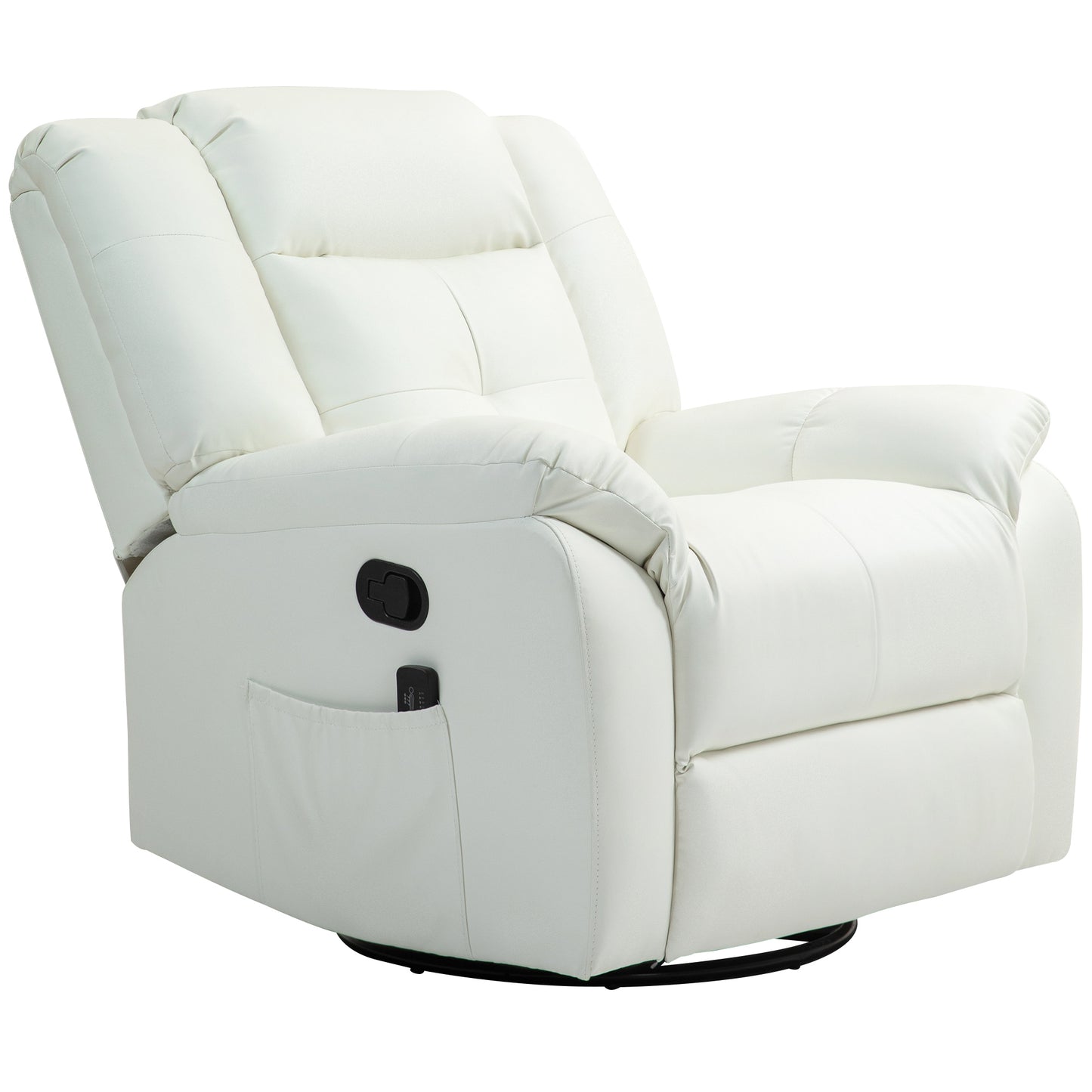 HOMCOM 8-Point Vibration Massage Recliner Chair for Living Room, PU Leather 360° Swivel Manual Reclining Sofa Rocking Chair with Remote Control, Side Pockets, Grey